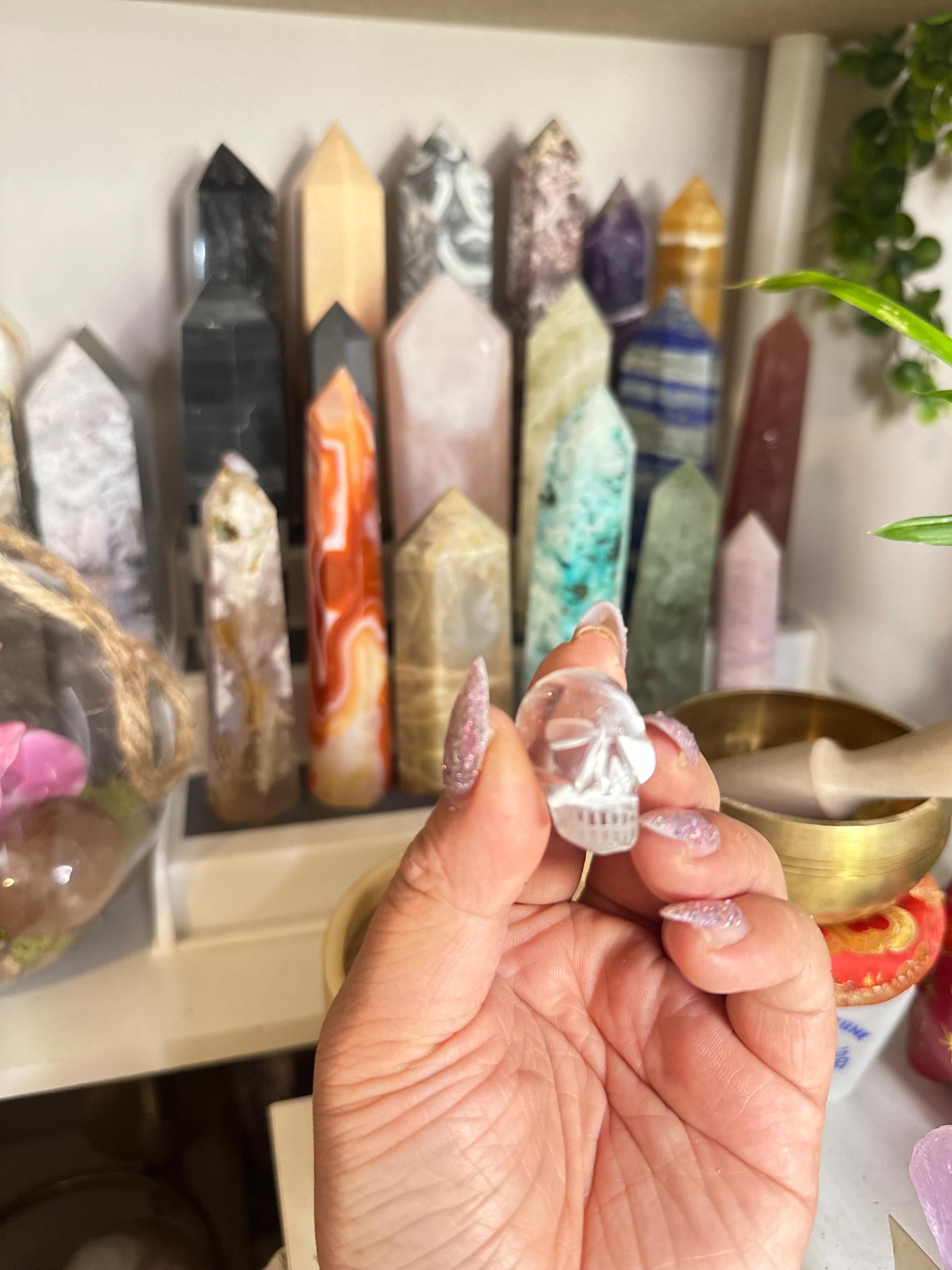 Crystal + Rocks| Bundle of 2 | Clear Quartz + Smoky Quartz Skulls | 1inch