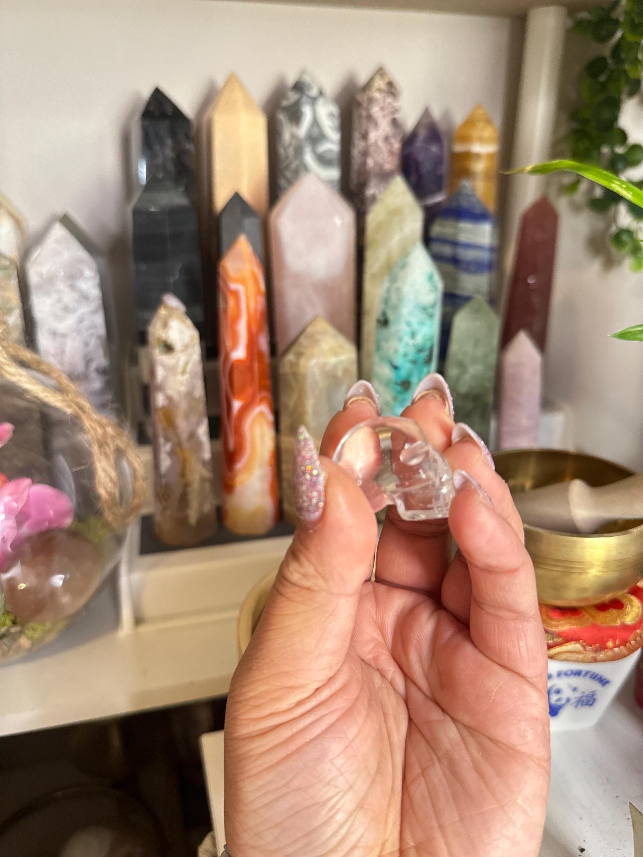 Crystal + Rocks| Bundle of 2 | Clear Quartz + Smoky Quartz Skulls | 1inch