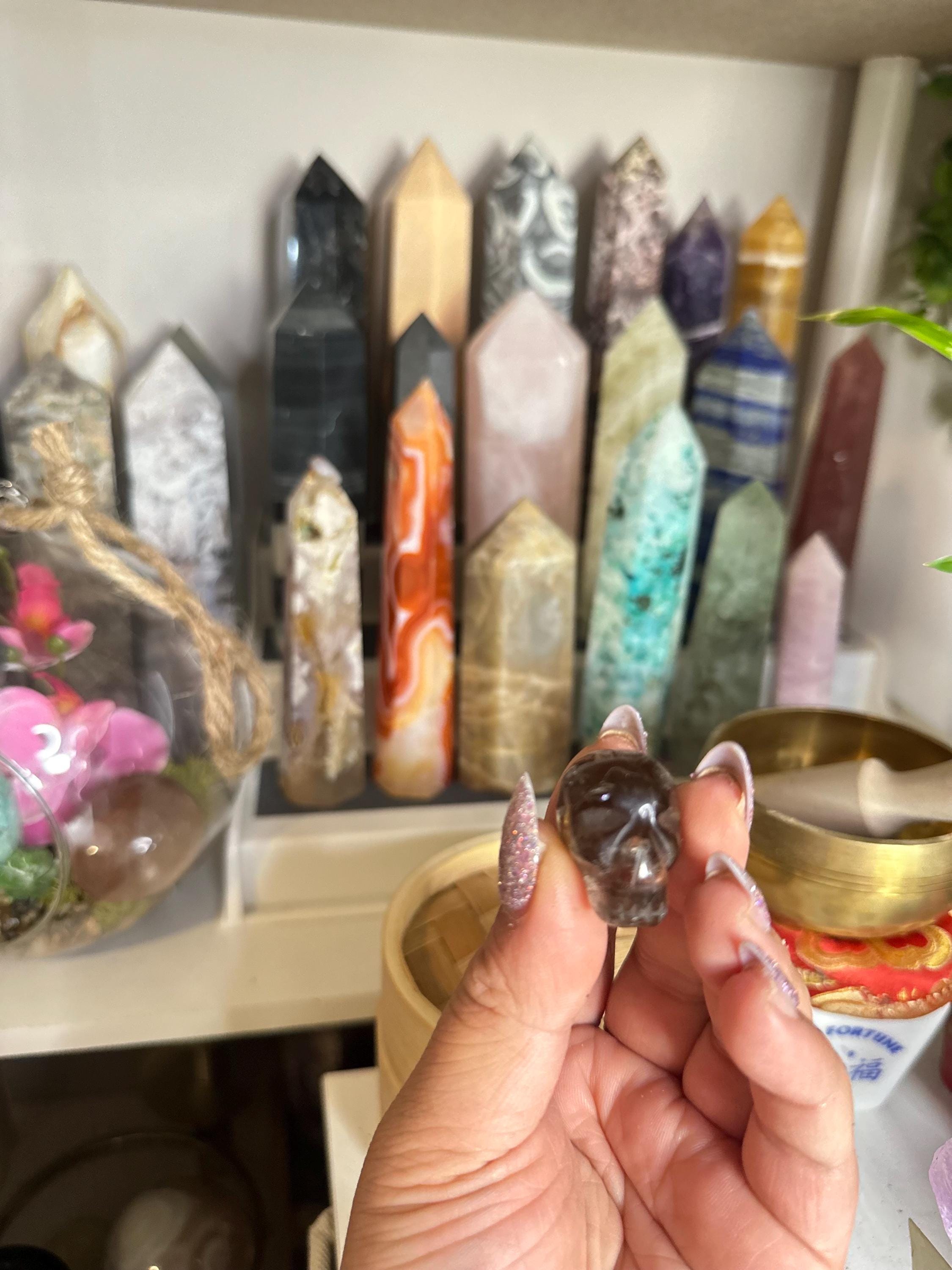 Crystal + Rocks| Bundle of 2 | Clear Quartz + Smoky Quartz Skulls | 1inch
