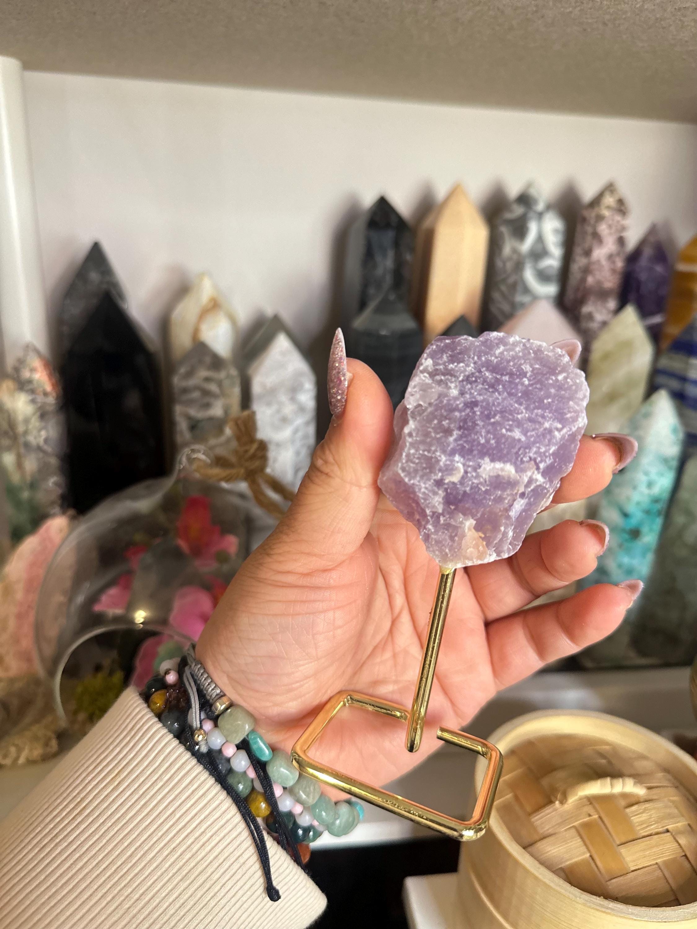 Crystal + Rocks | Unique | Translucent Raw Amethyst on Gold Stand | 4inch