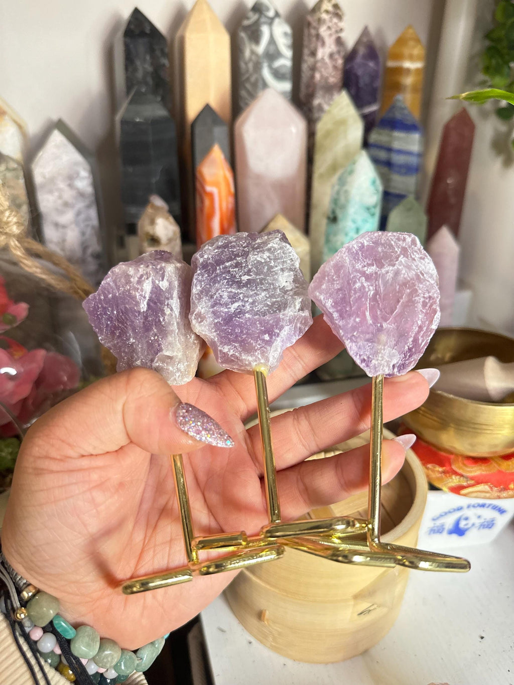 Crystal + Rocks | Unique | Translucent Raw Amethyst on Gold Stand | 4inch