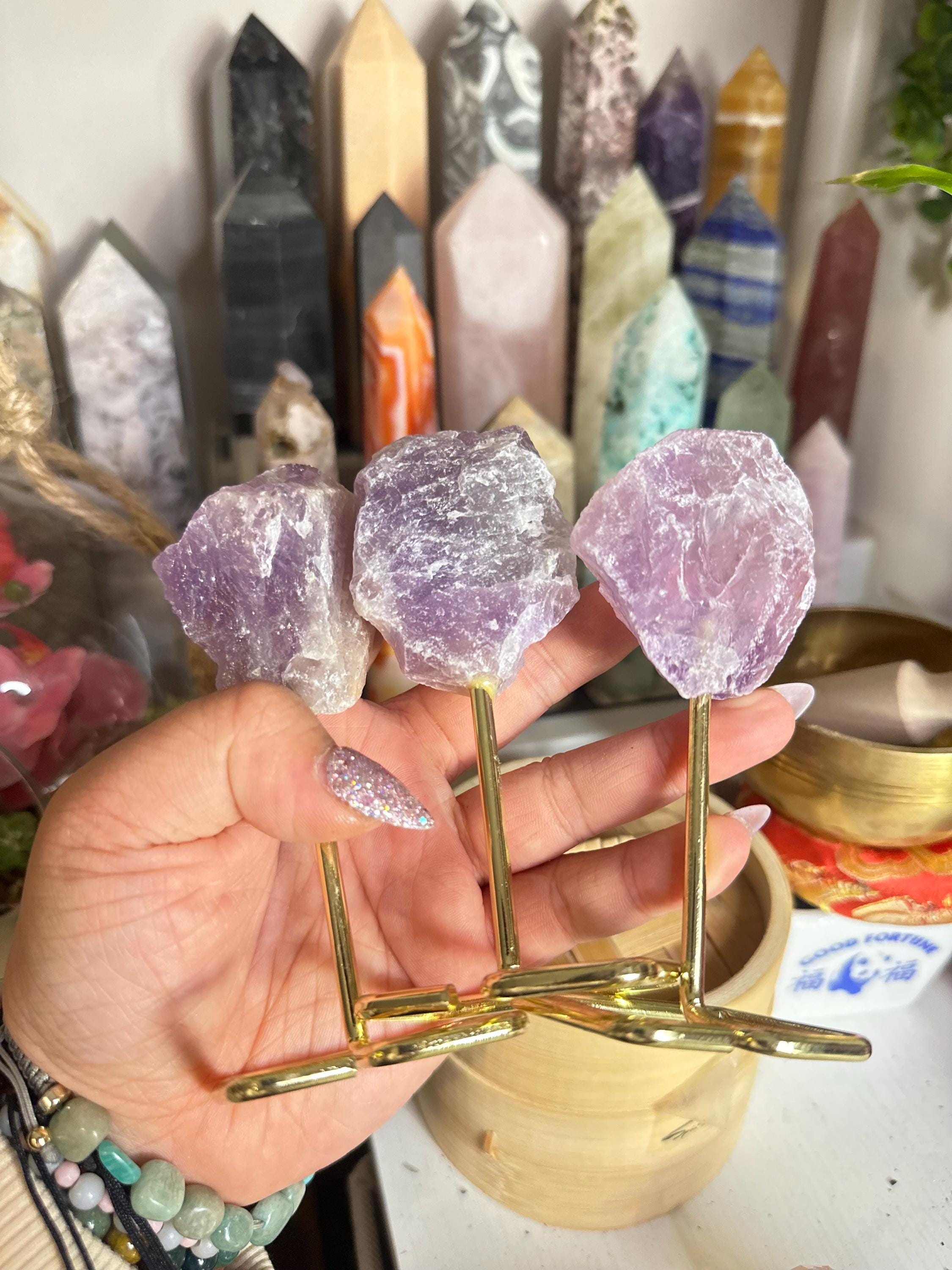 Crystal + Rocks | Unique | Translucent Raw Amethyst on Gold Stand | 4inch