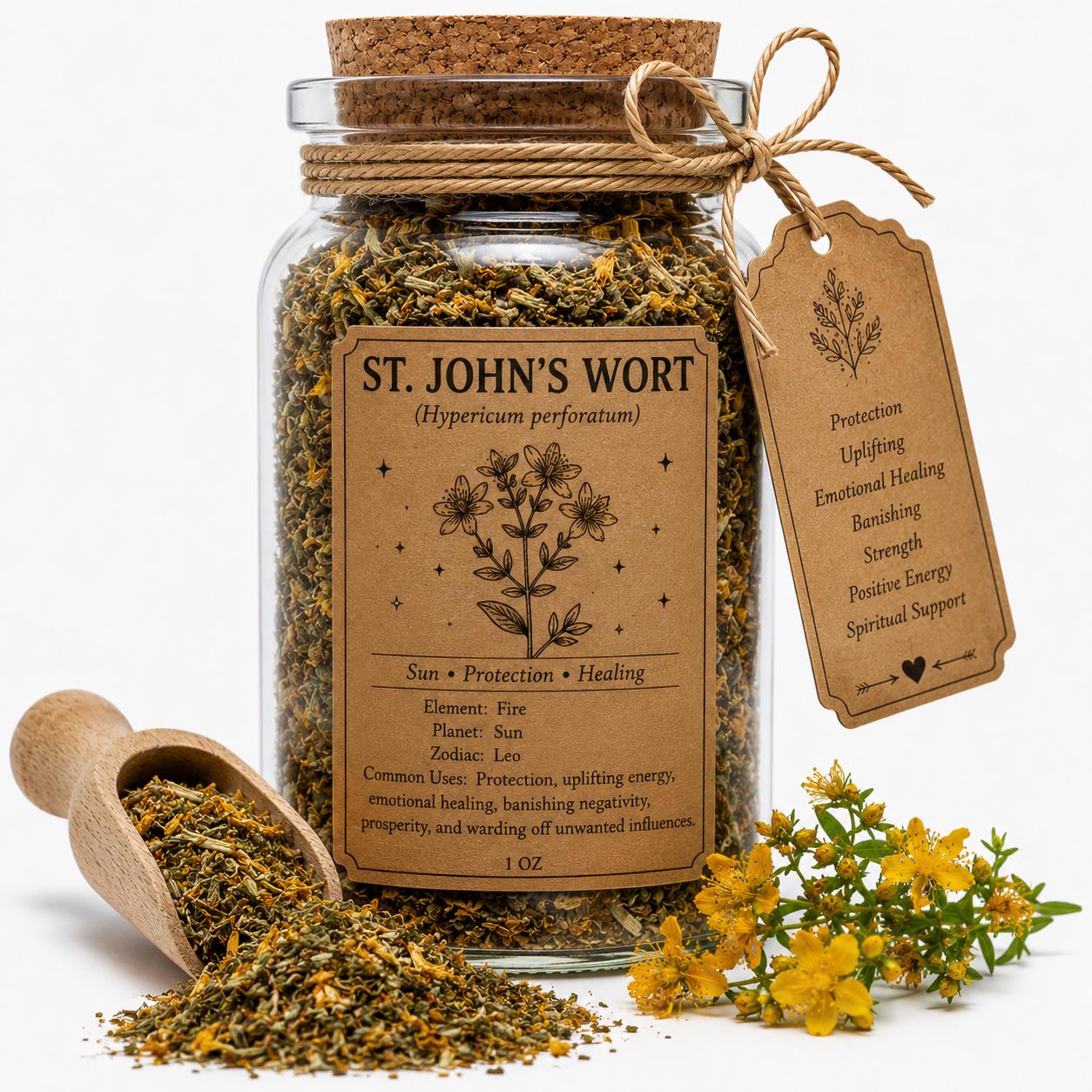 Organic Herb Spell Jar + Spoon | St. John's Wort | Dried, Cut & Sifted | Protection • Healing • Positive Energy | 50ML