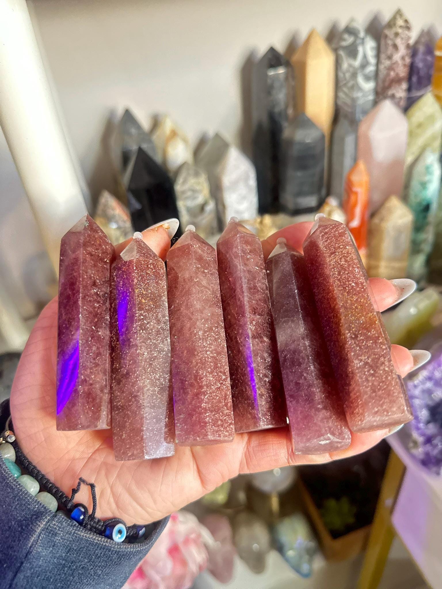 Crystal, Minerals + Rocks | Intuitive Pick | Sparkly Strawberry Quartz Towers | 4in