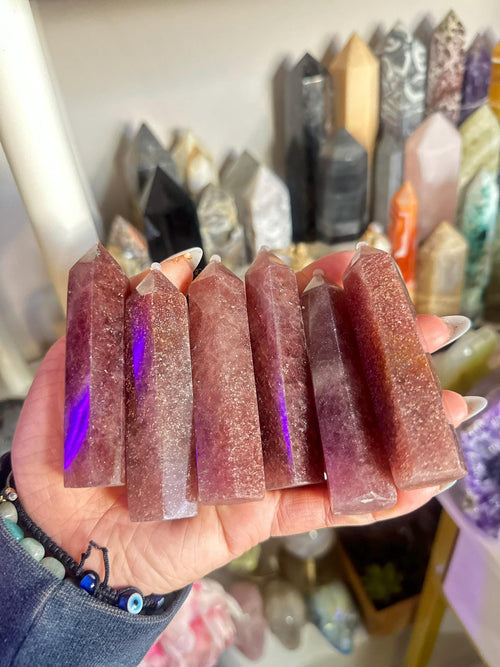 Crystal, Minerals + Rocks | Intuitive Pick | Sparkly Strawberry Quartz Towers | 4in