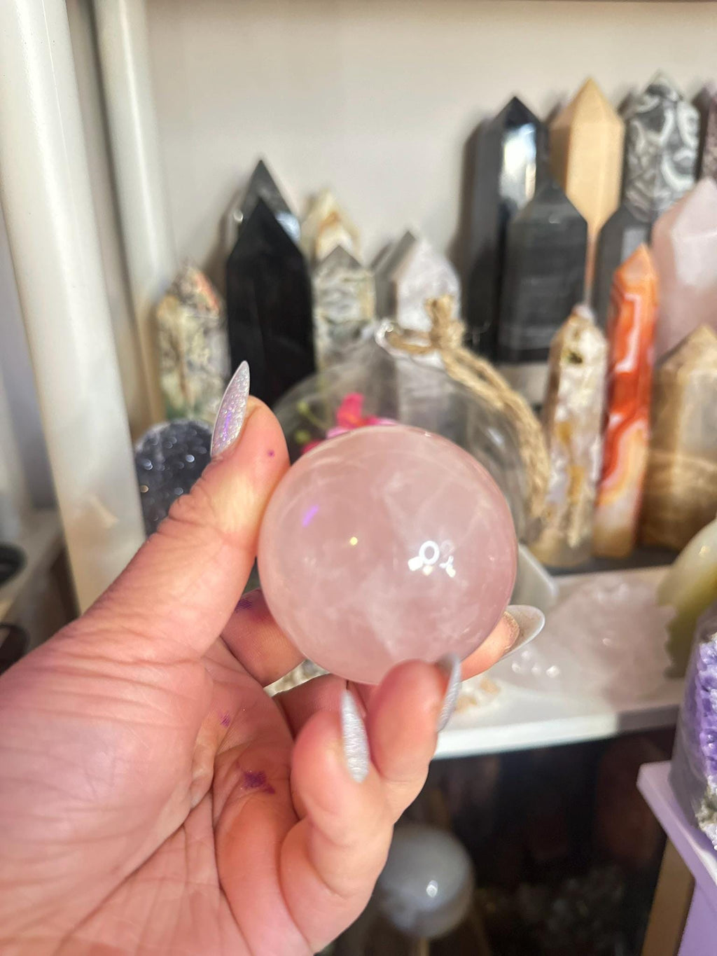 Crystal, Minerals + Rocks | Intuitive Pick | Super Juicy + Gemmy High Quality 6 STAR ASTERISM Rose Quartz Sphere | 2.5in