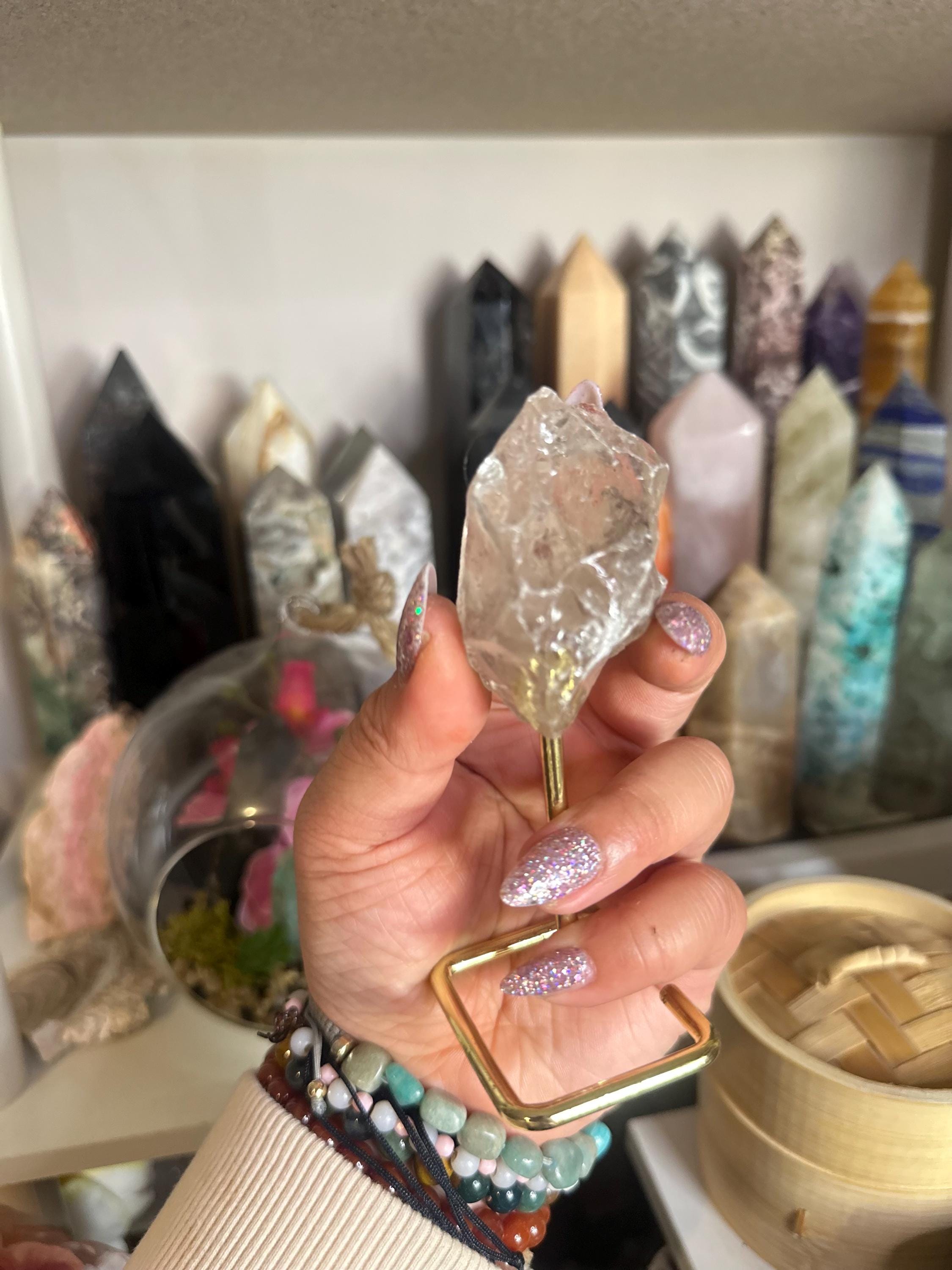 Crystal + Rocks | Unique | Translucent Smoky Quartz on Gold Stand | 4inch