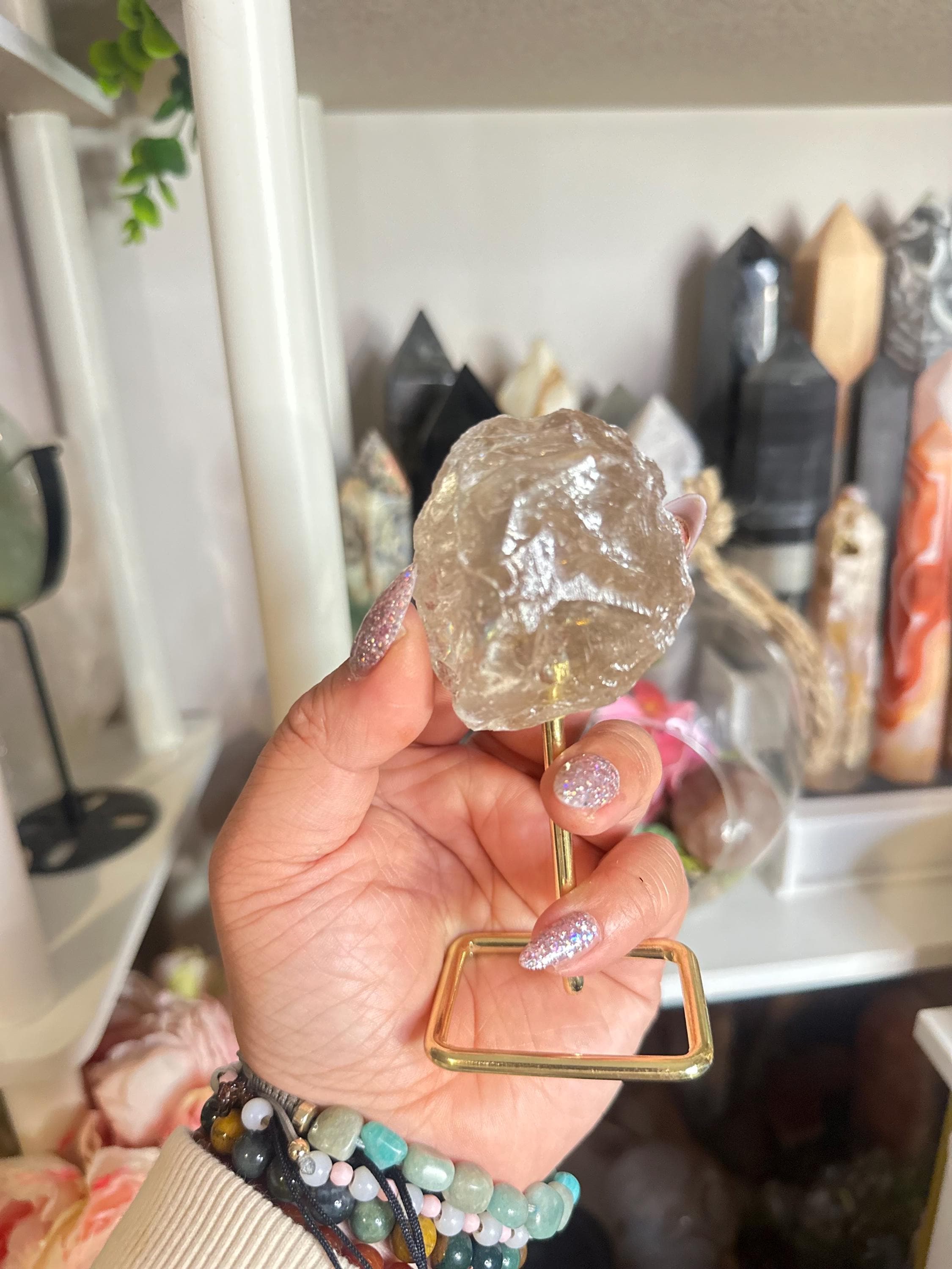 Crystal + Rocks | Unique | Translucent Smoky Quartz on Gold Stand | 4inch