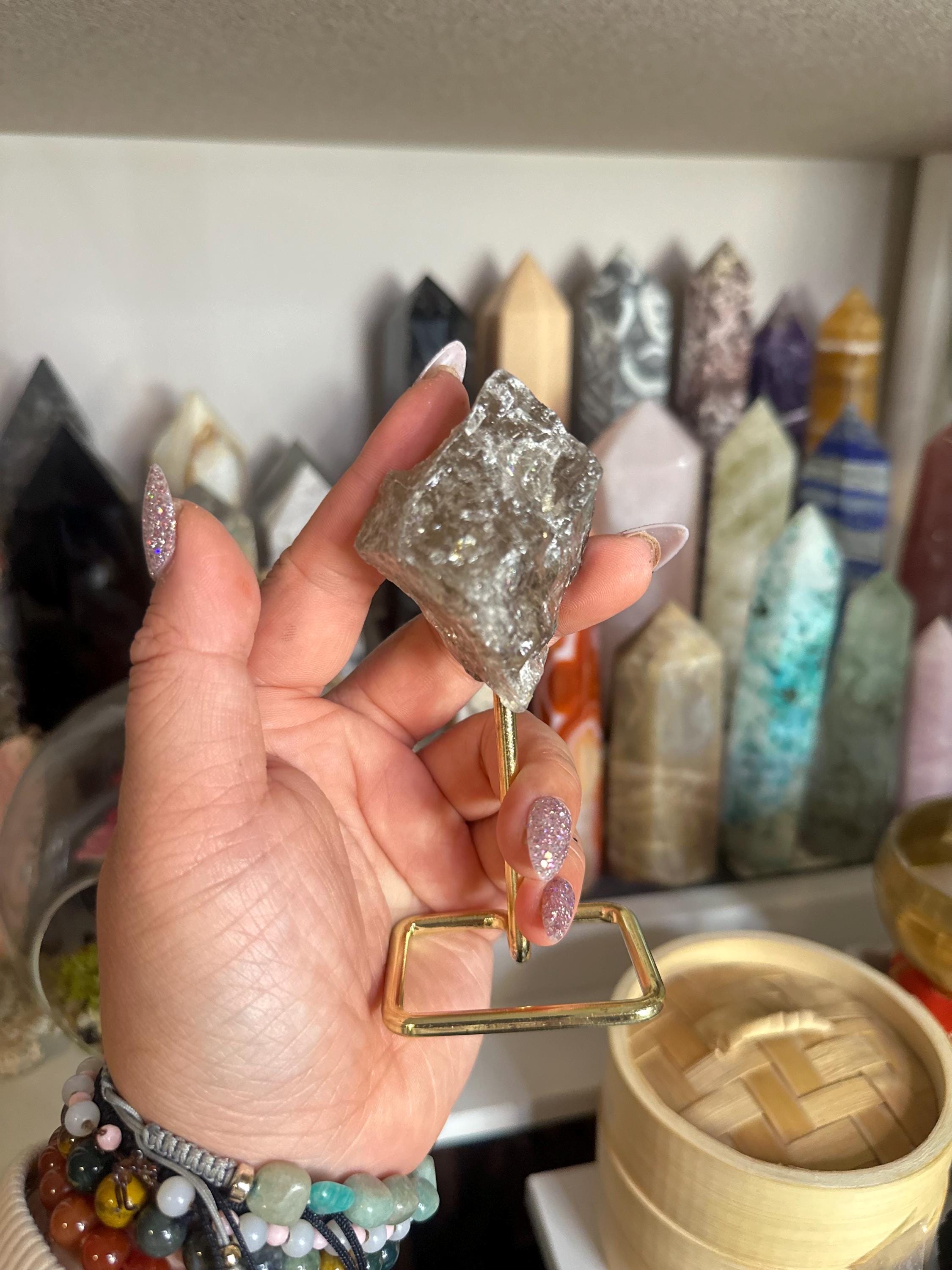 Crystal + Rocks | Unique | Translucent Smoky Quartz on Gold Stand | 4inch