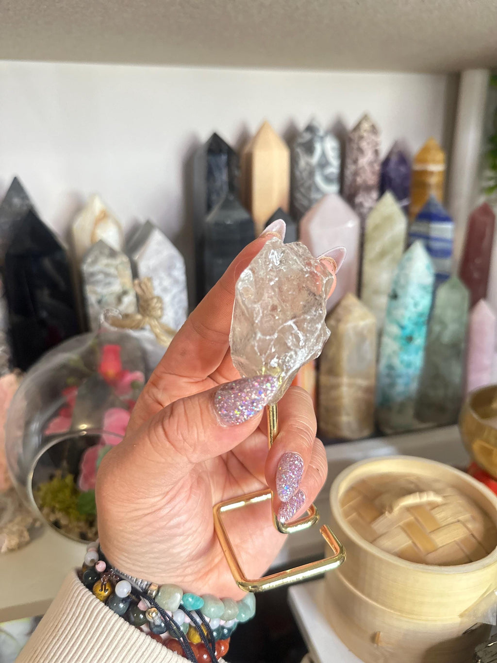Crystal + Rocks | Unique | Translucent Smoky Quartz on Gold Stand | 4inch
