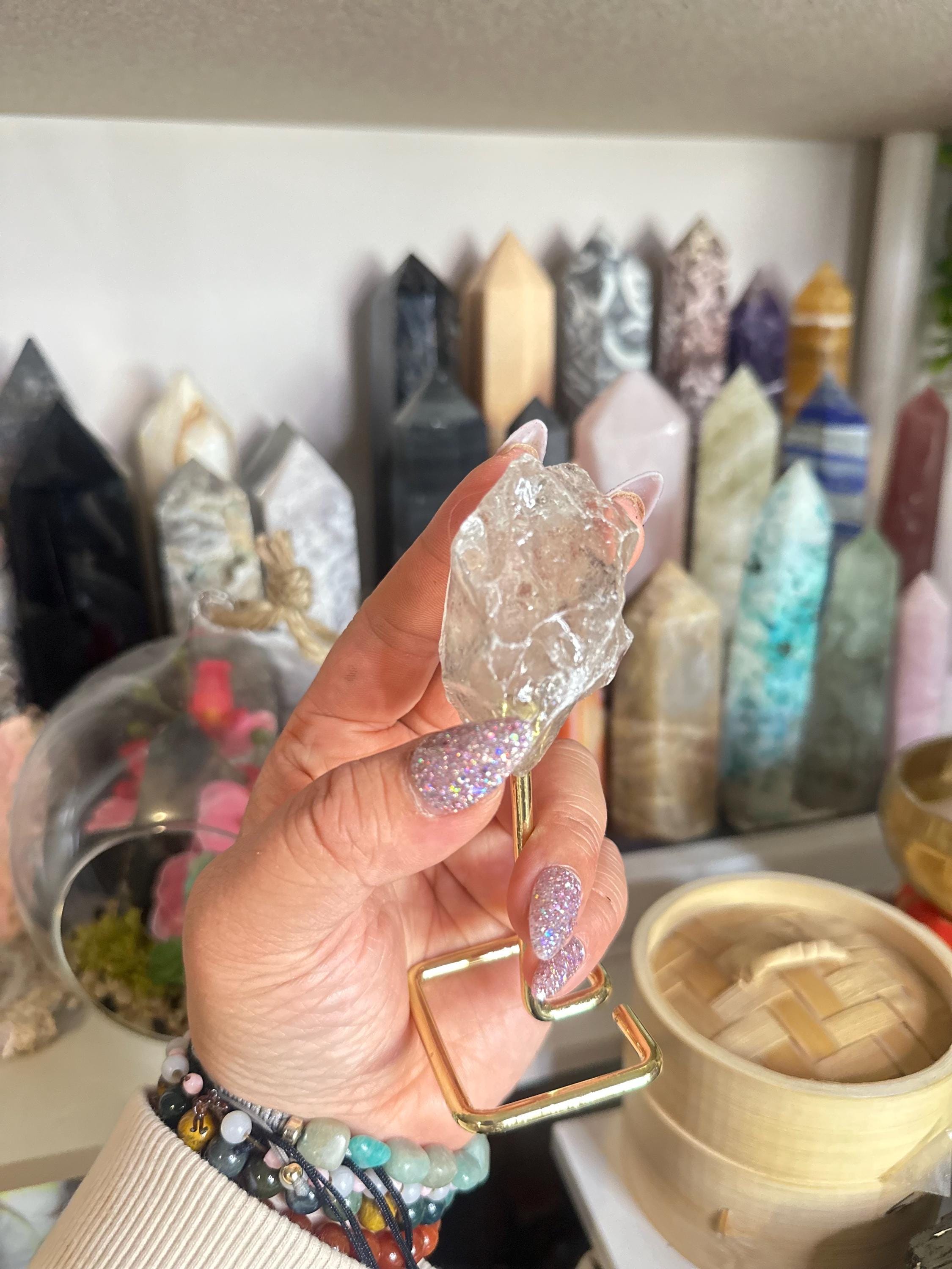Crystal + Rocks | Unique | Translucent Smoky Quartz on Gold Stand | 4inch
