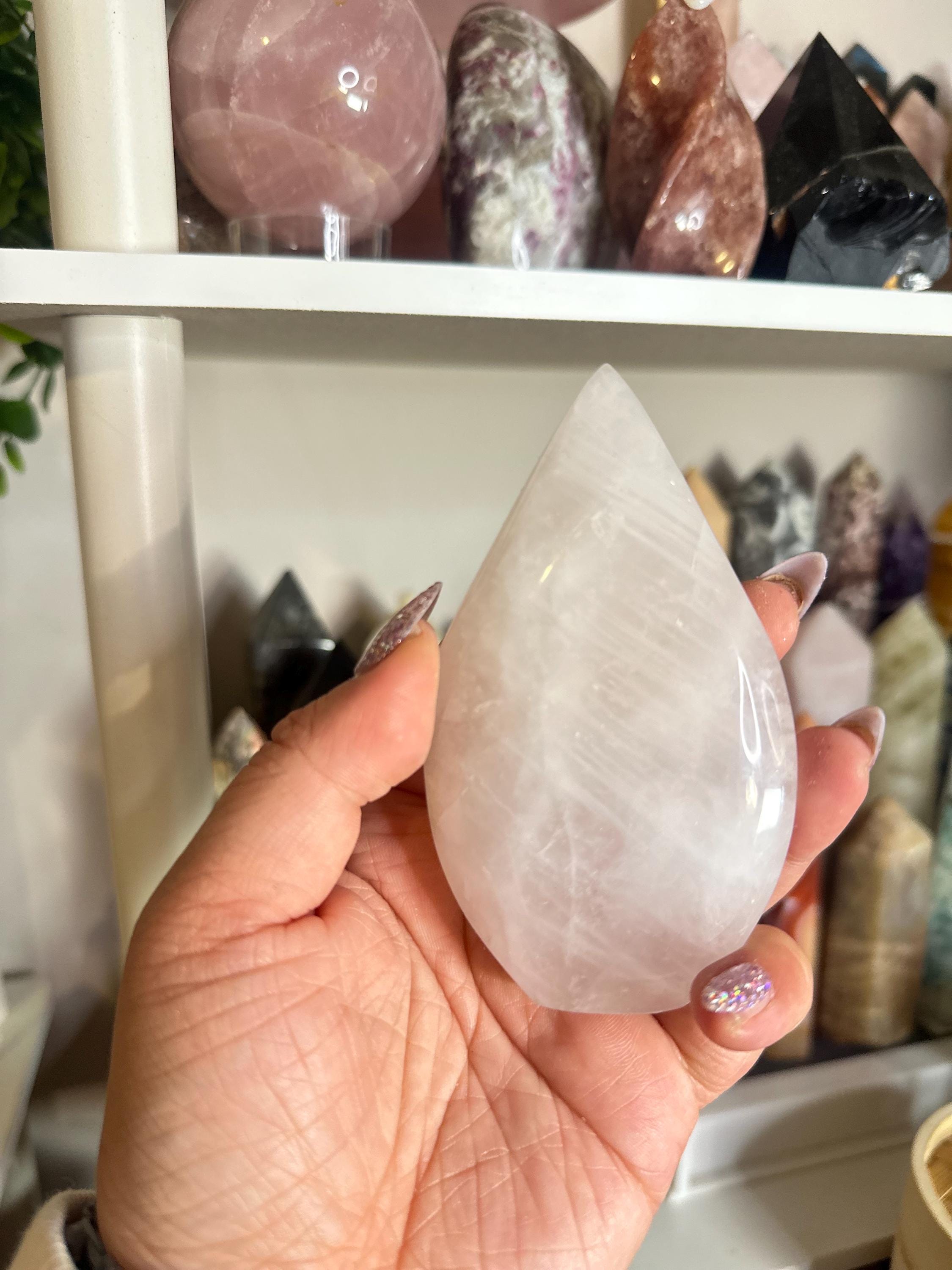 Crystal + Rocks| Polished | Rose Quartz Standing Freeform Teardrop | 4in