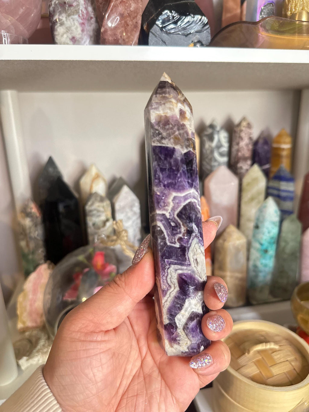 Crystal + Rocks| Polished | Chevron Amethyst Tower | 7in