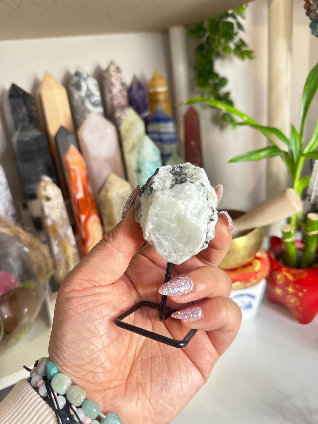 Crystal + Rocks| Rare + Unique | Green Tourmaline on a Stand | 4in