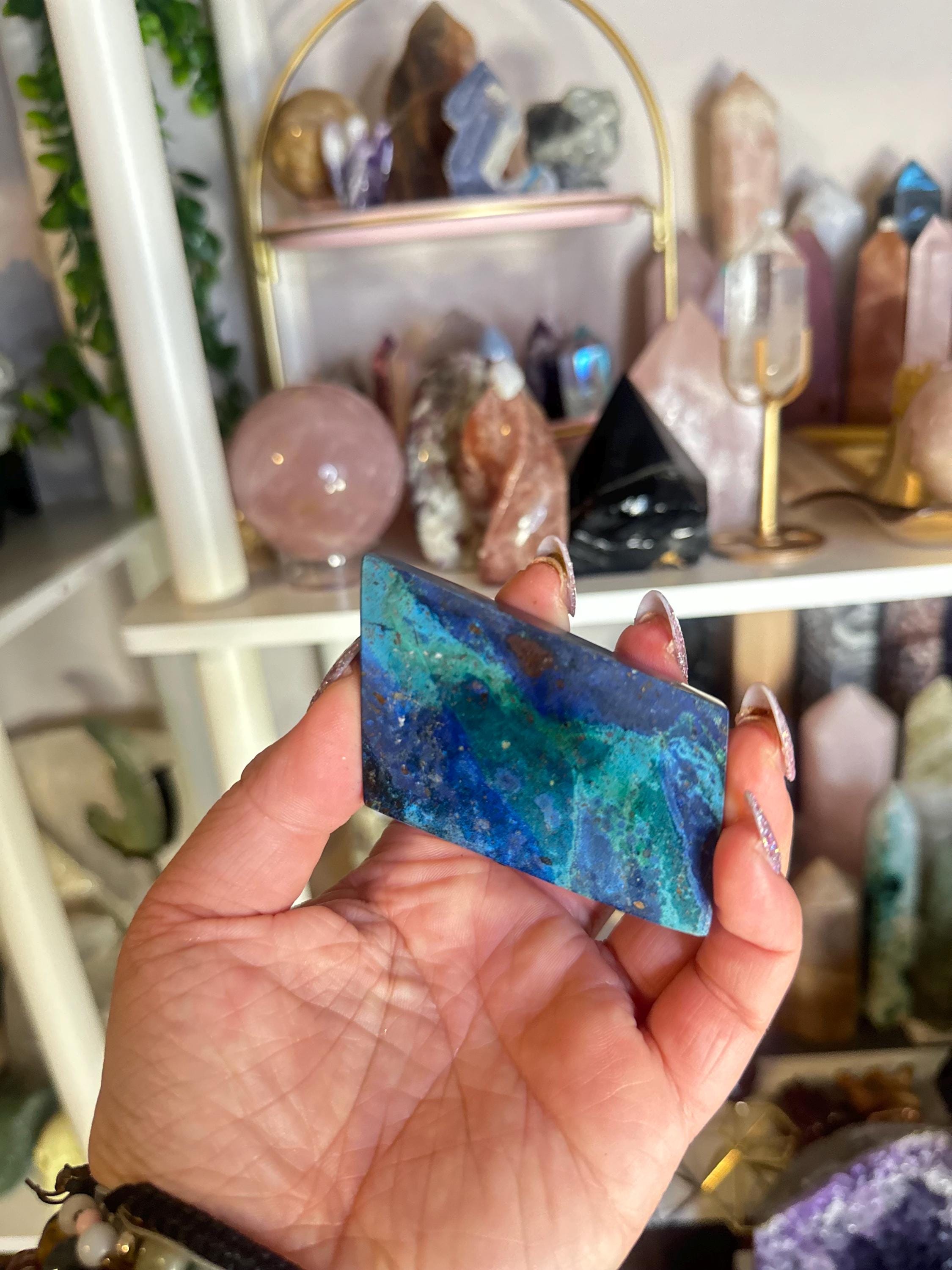 Crystal + Rocks| Matte Polished | Malachite in Azurite Standing Freeform | 4in