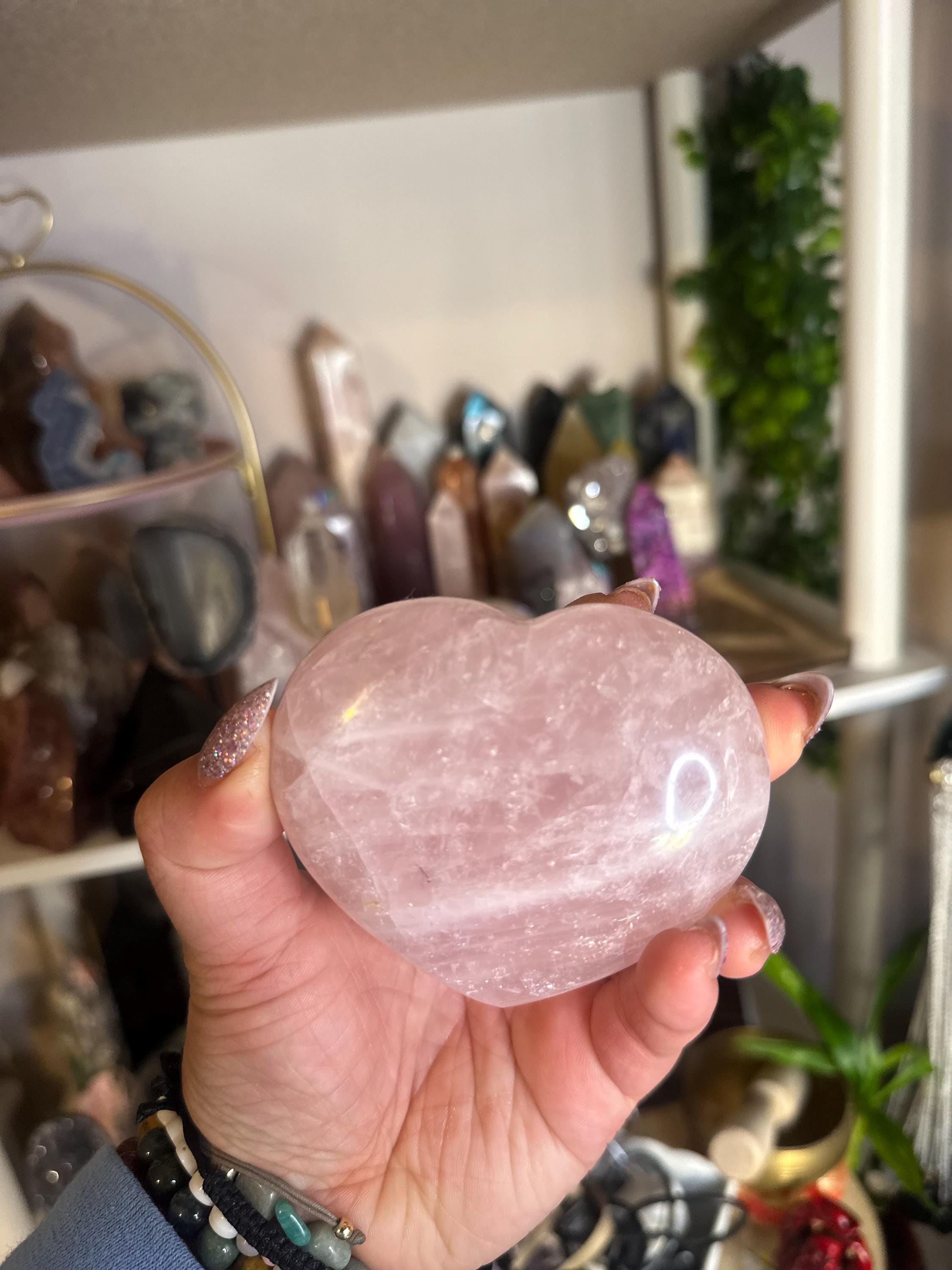 Crystal + Rocks | Polished | Puffy Large Gemmy Rose Quartz Heart Carvig | 3in