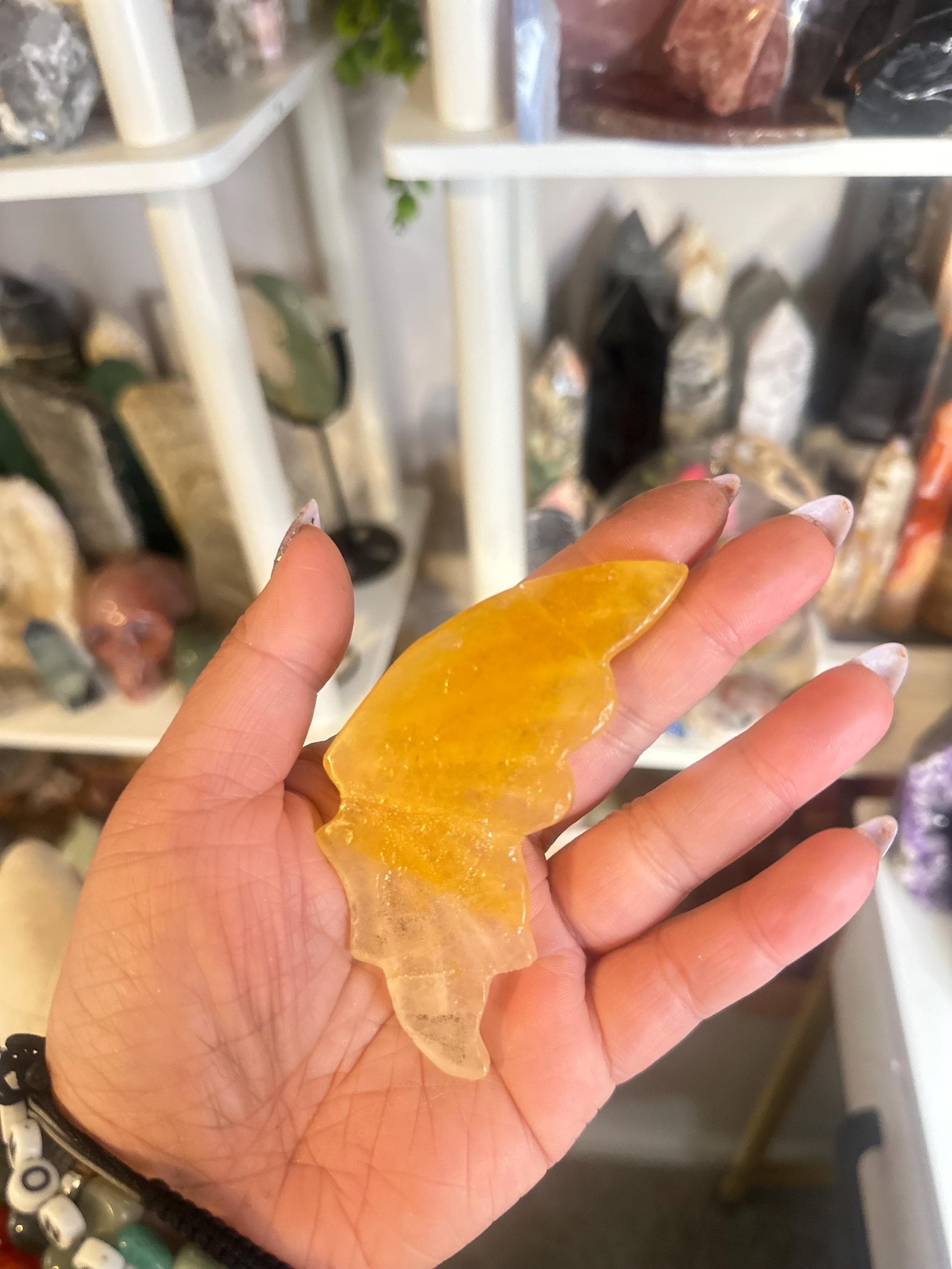 Crystal + Rocks | IMPERFECT CRYSTAL | Glued Golden Healer Butterfly Wings on a Stand | 6in
