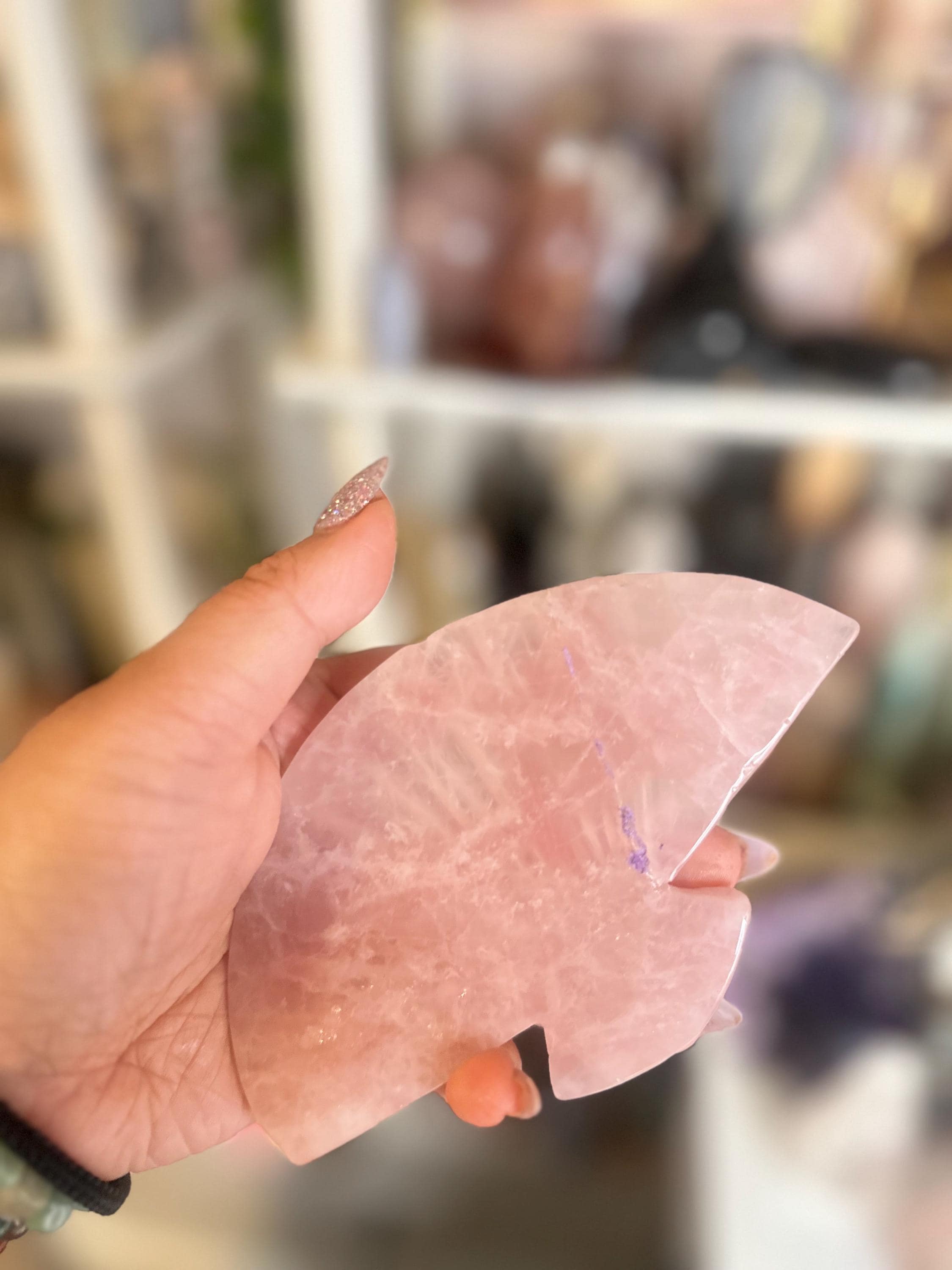 Crystal + Rocks | IMPERFECT CRYSTAL | Glued Rose Quartz Fan Carving | 6in