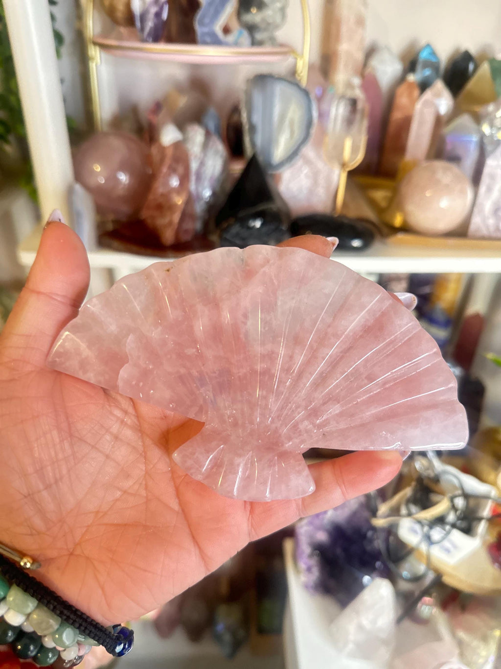 Crystal + Rocks | IMPERFECT CRYSTAL | Glued Rose Quartz Fan Carving | 6in
