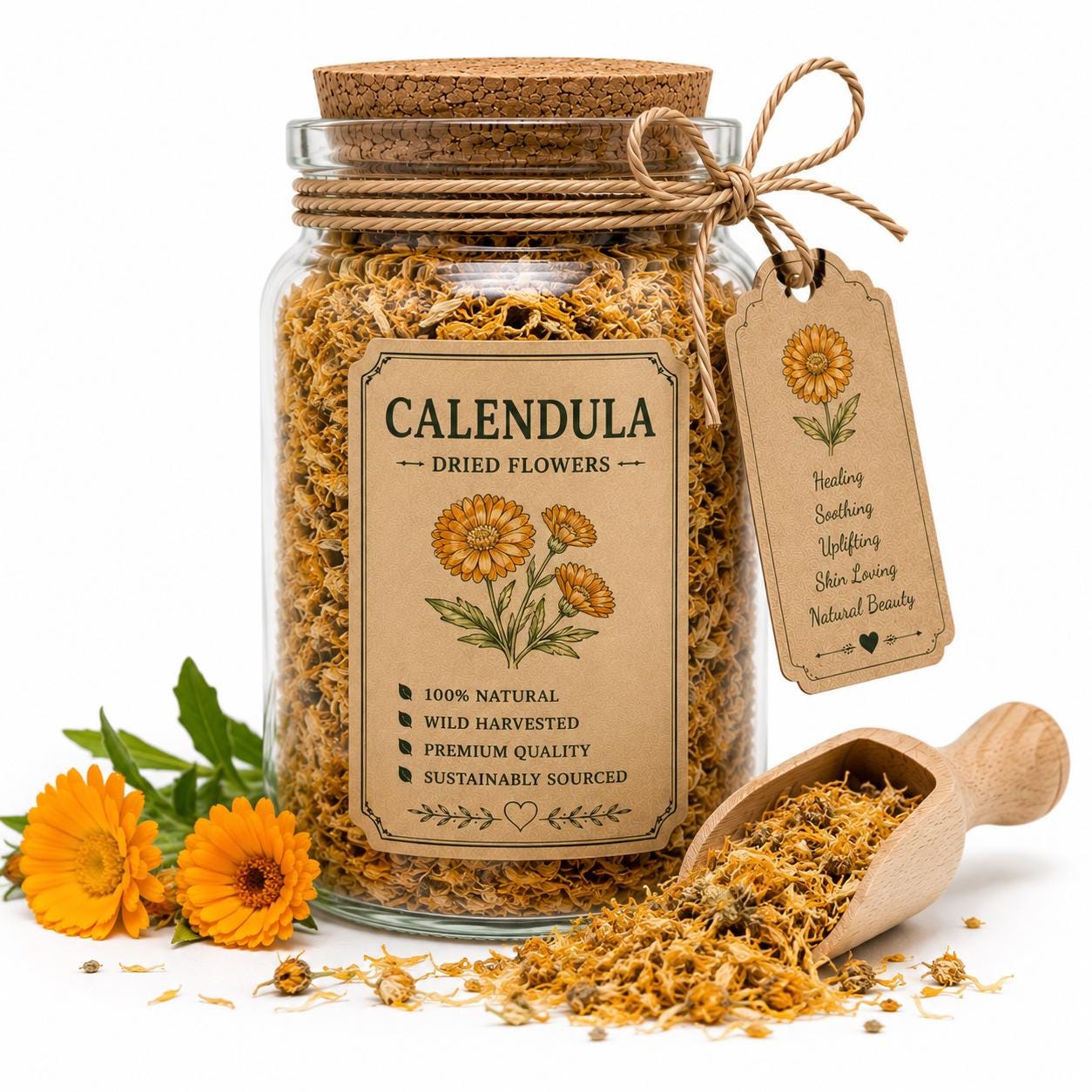 Spell Jar + Spoon | Calendula | Dried, Cut & Sifted | Calendula Officinalis | 50ML