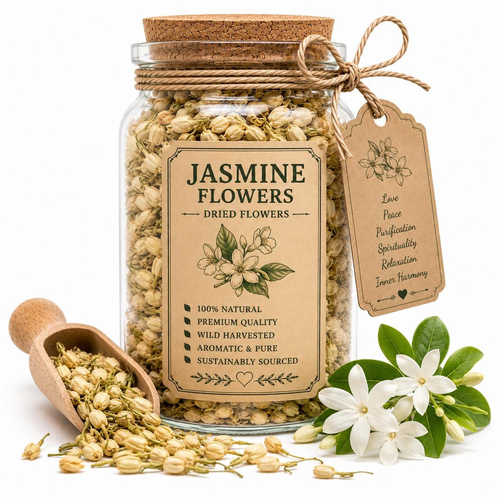 Spell Jar + Spoon | Jasmine Flowers | Dried, Cut & Sifted | Jasminum Officinale | 50ML