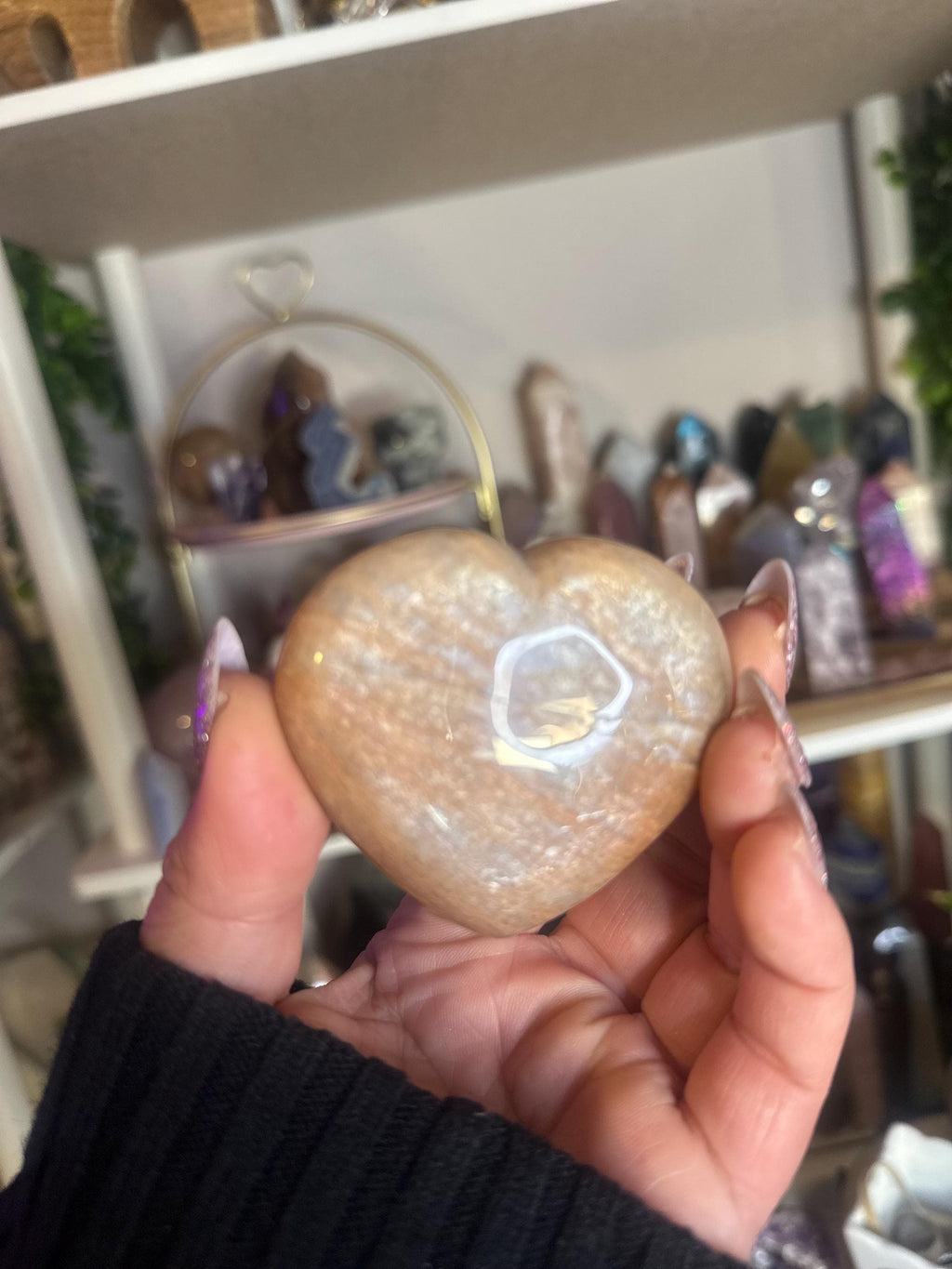 Crystal + Rocks | Intuitive Pick | Puffy Flashy Peach Moonstone Hearts | 2.5in