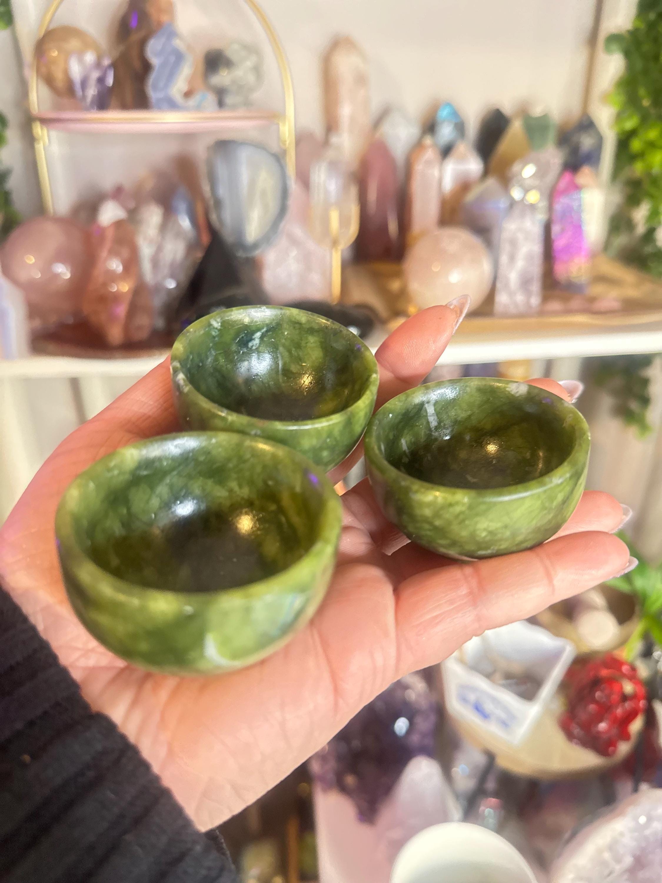 Crystal + Rocks | Intuitive Pick | Dark Green Jade Cups | 2.5in