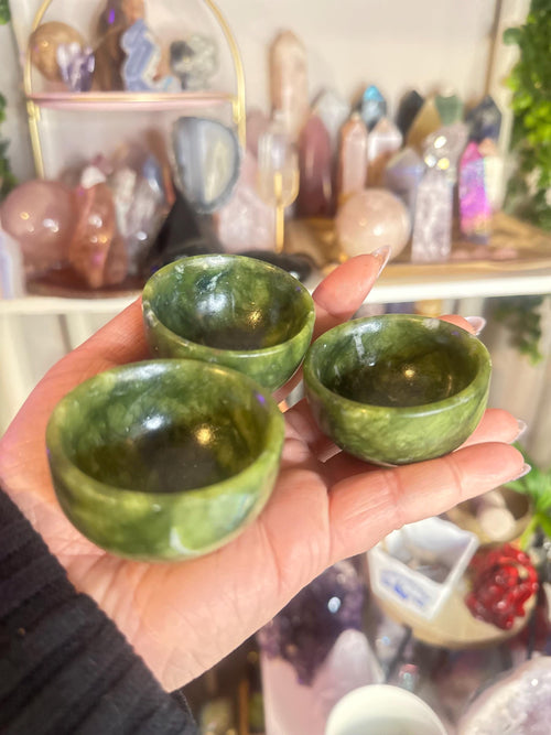 Crystal + Rocks | Intuitive Pick | Dark Green Jade Cups | 2.5in