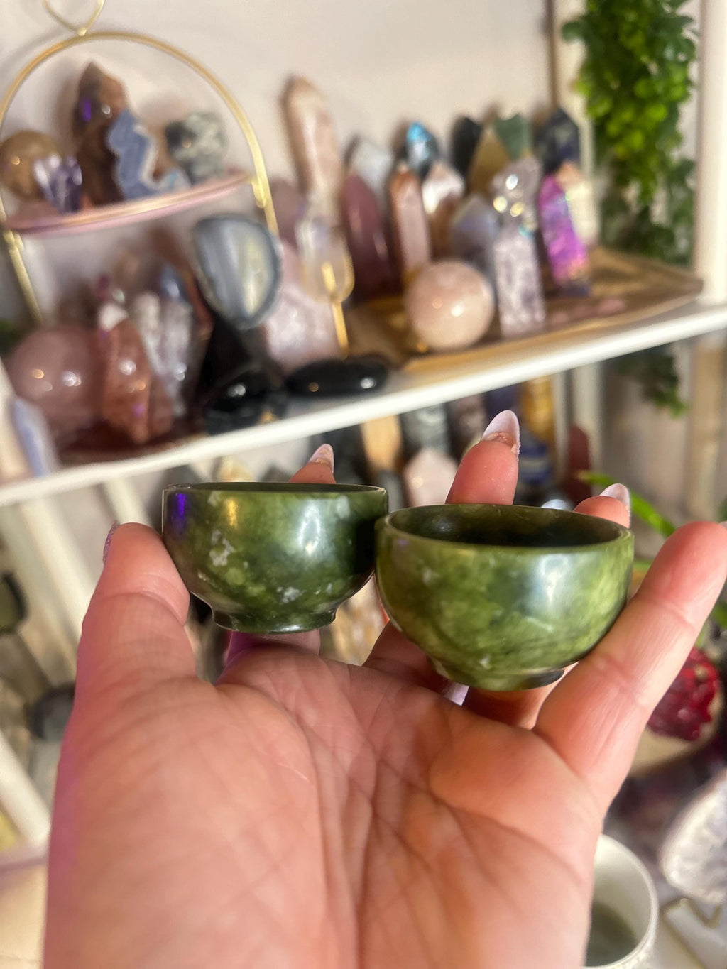 Crystal + Rocks | Intuitive Pick | Dark Green Jade Cups | 2.5in