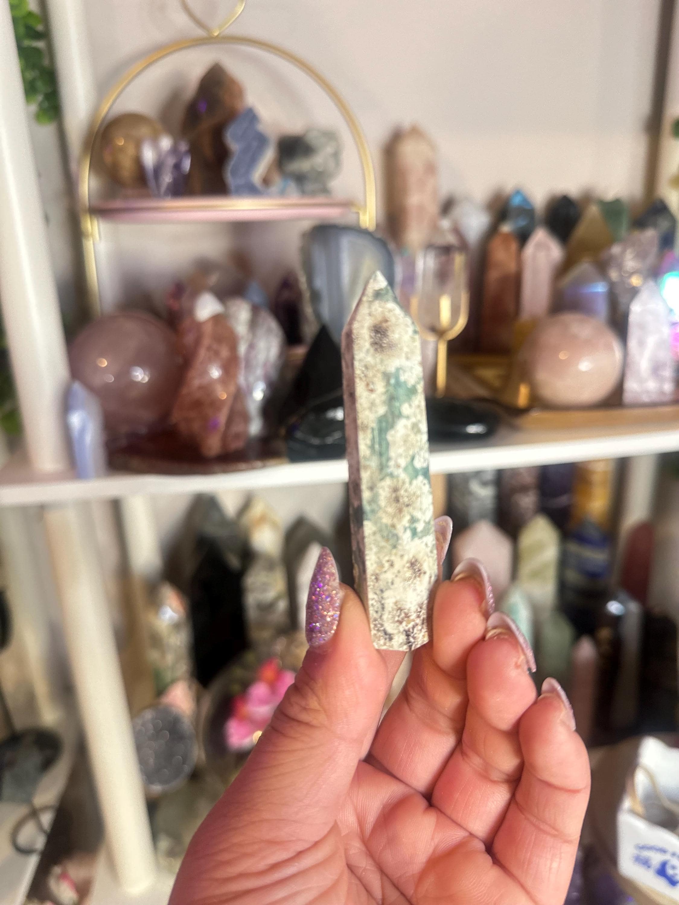 Crystal + Rocks | Intuitive Pick | Green Sakura Flower Tower | 3.5in