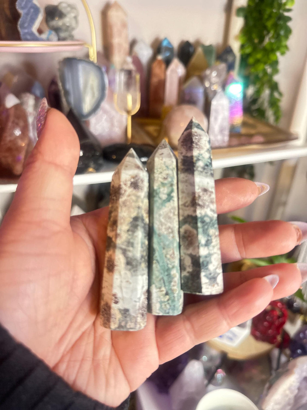 Crystal + Rocks | Intuitive Pick | Green Sakura Flower Tower | 3.5in