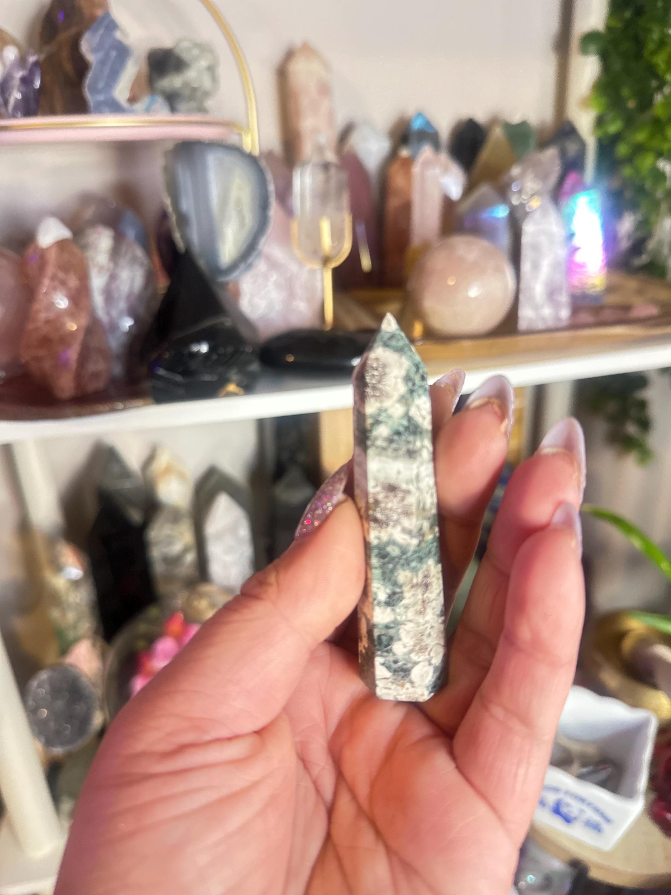 Crystal + Rocks | Intuitive Pick | Green Sakura Flower Tower | 3.5in