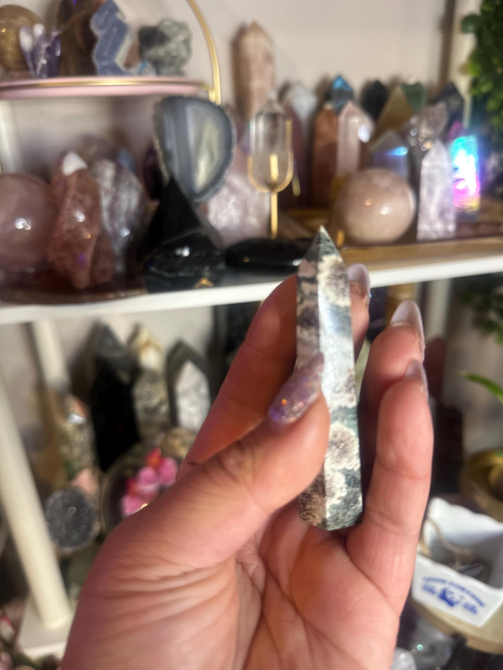 Crystal + Rocks | Intuitive Pick | Green Sakura Flower Tower | 3.5in