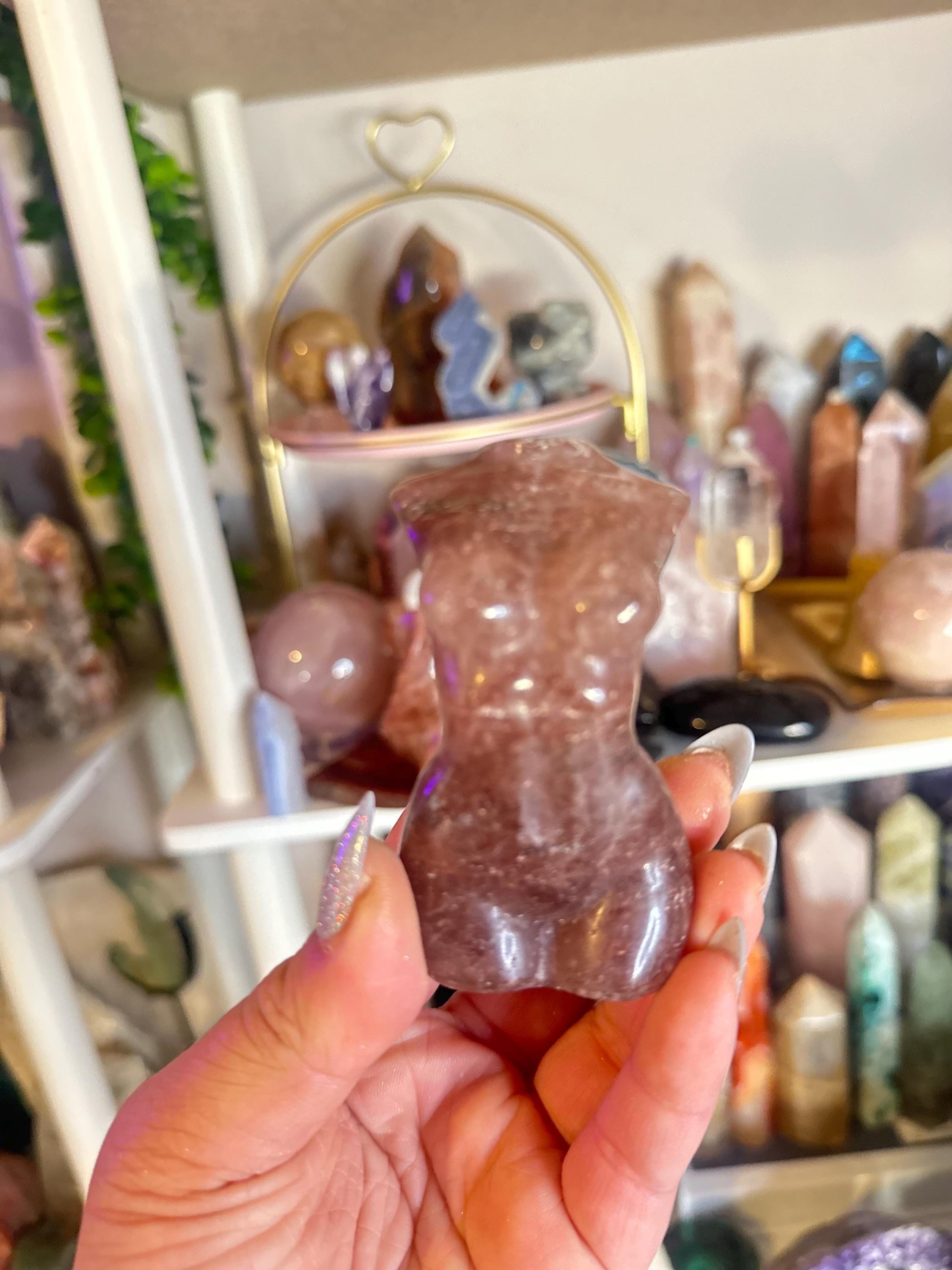 Crystal + Rocks | Bundle of 2 | Strawberry Quartz Male + Female Figurines Body | 4in