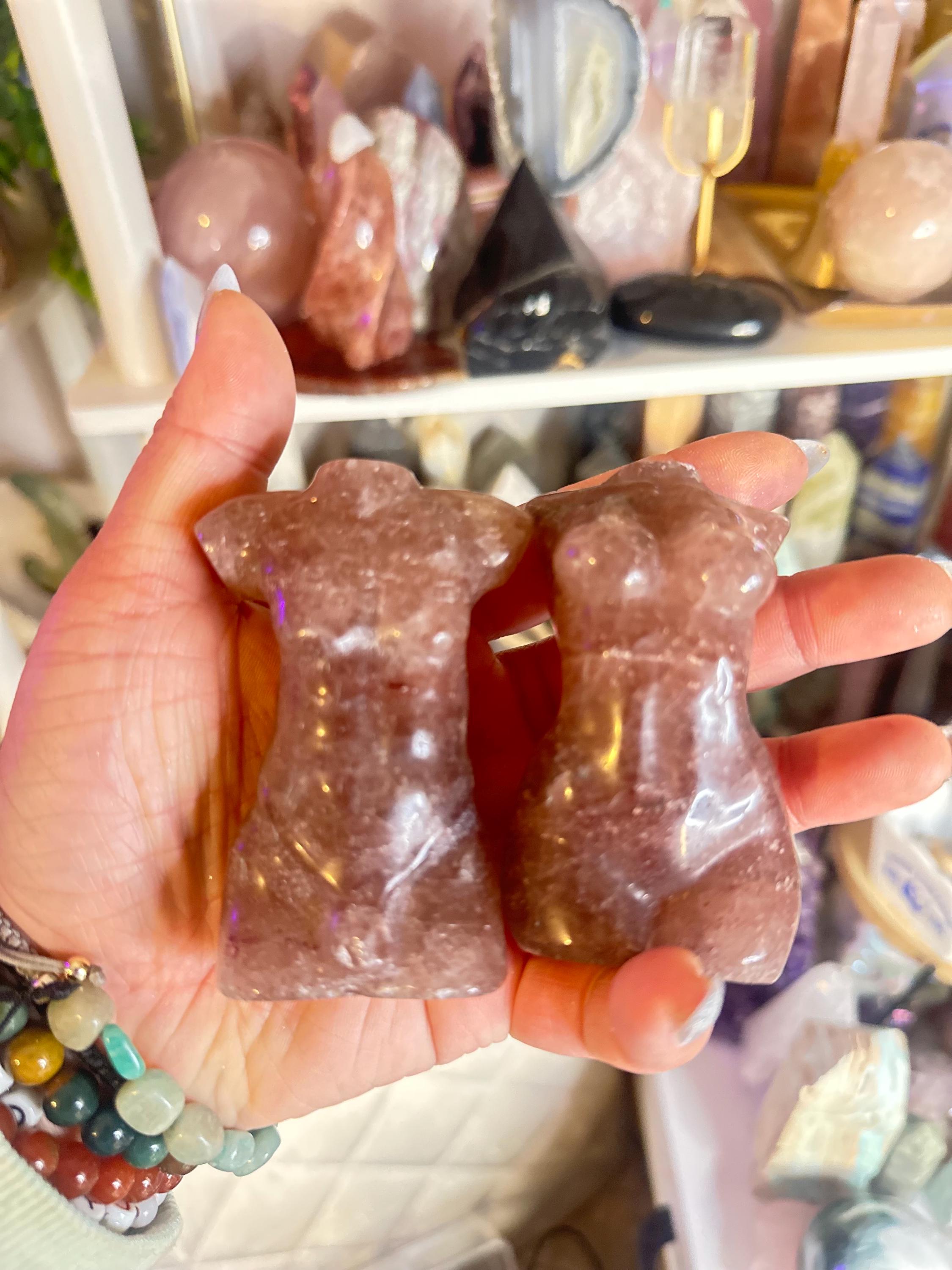 Crystal + Rocks | Bundle of 2 | Strawberry Quartz Male + Female Figurines Body | 4in