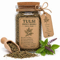 Spell Jar + Spoon | Tulsi (Holy Basil) | Dried, Cut & Sifted | Ocimum Tenuiflorum | 50ML