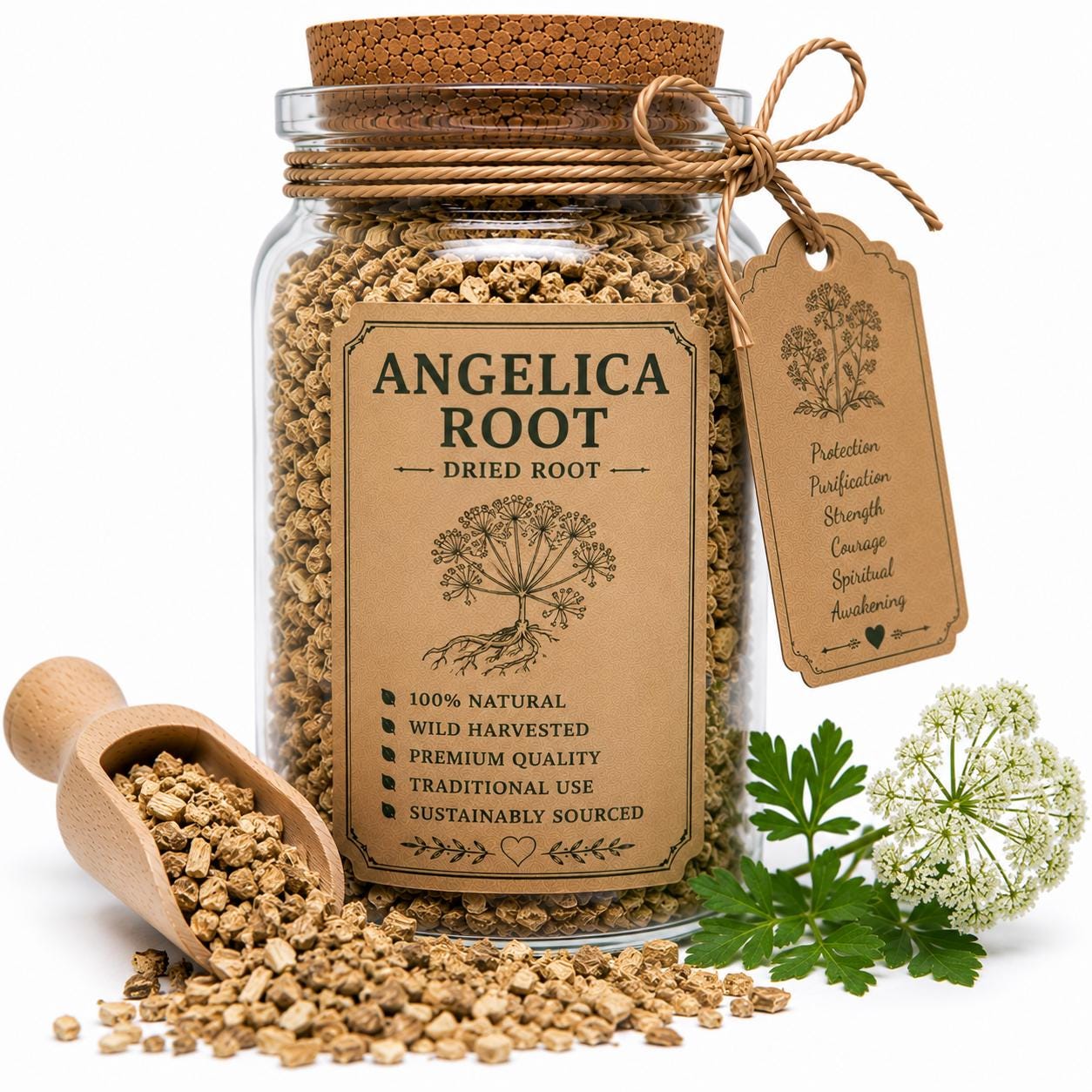 Herb Spell Jar + Spoon | Angelica Root | Dried, Cut & Sifted | Angelica Archangelica | 50ML
