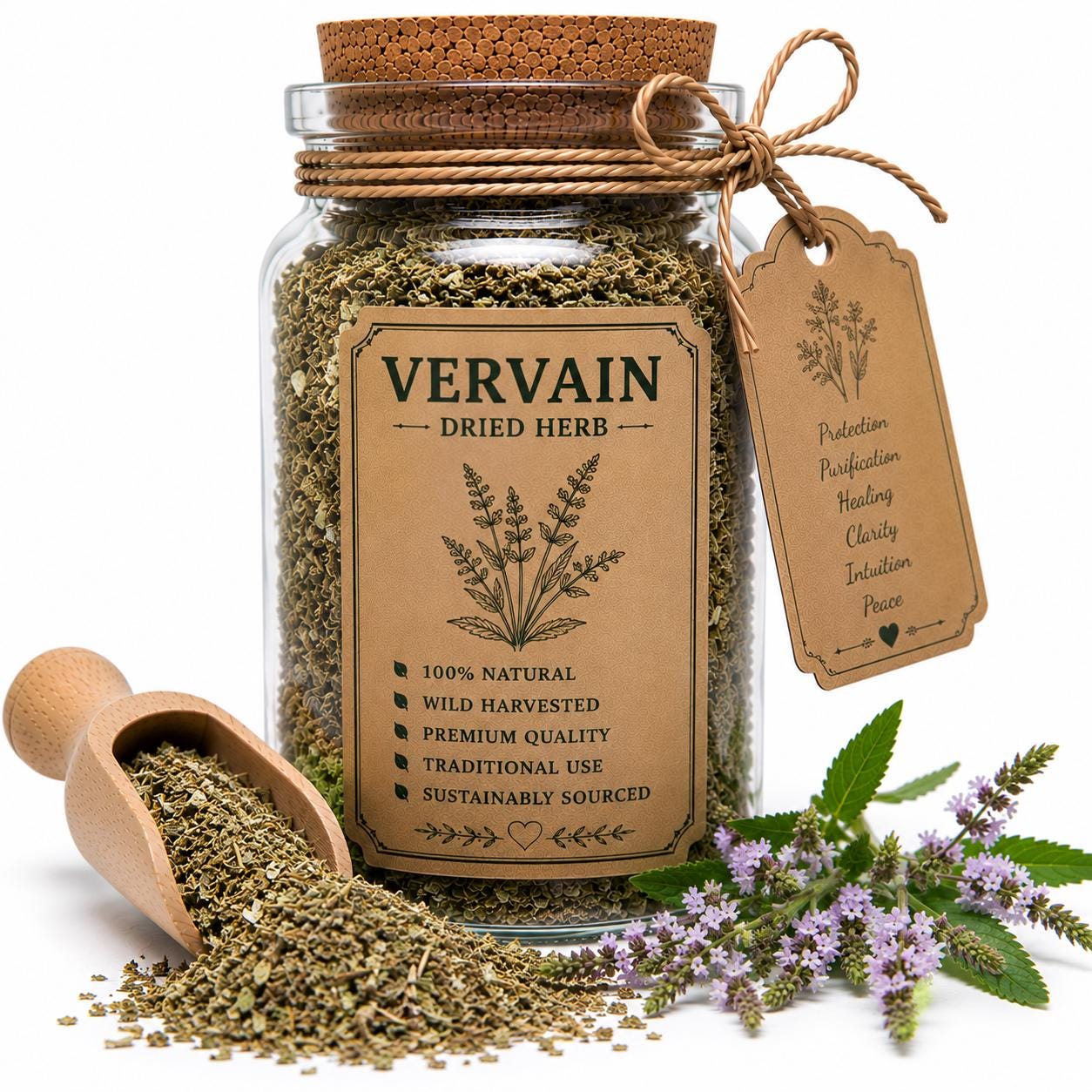Organic Herb Spell Jar + Spoon | Vervain | Dried, Cut & Sifted | Verbena Officinalis | 50ML