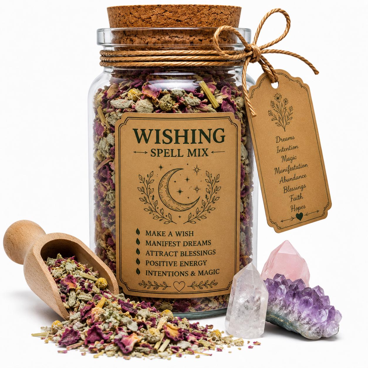 Organic Herb Spell Jar + Spoon | Wishing Spell Mix | Dried, Cut & Sifted | Manifestation • Hope • Wishes | 50ML