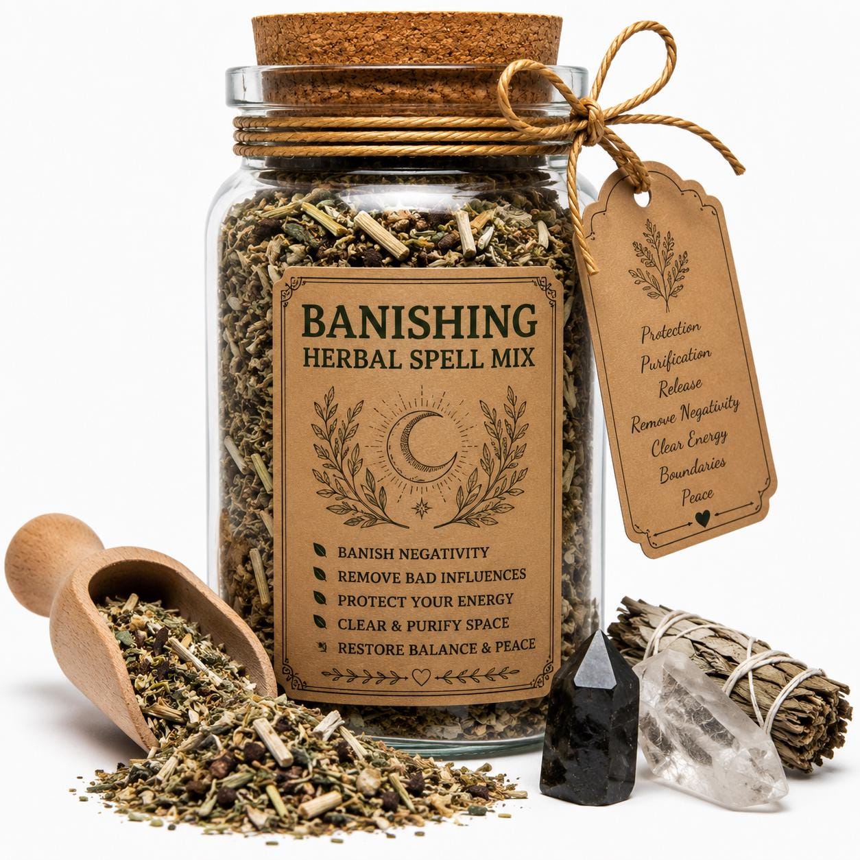 Organic Herb Spell Jar + Spoon | Banishing Herbal Spell Mix | Dried, Cut & Sifted | Protection • Purification • Release | 50ML