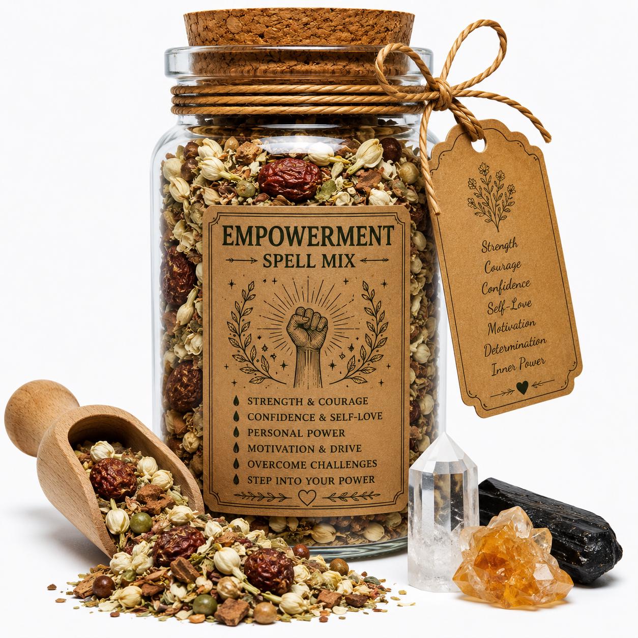 Organic Herb Spell Jar + Spoon | Empowerment Spell Mix | Dried, Cut & Sifted | Confidence • Courage • Inner Strength | 50ML