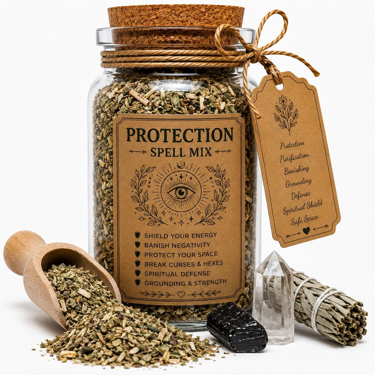 Organic Herb Spell Jar + Spoon | Protection Spell Mix | Dried, Cut & Sifted | Protection • Purification • Spiritual Shield | 50ML