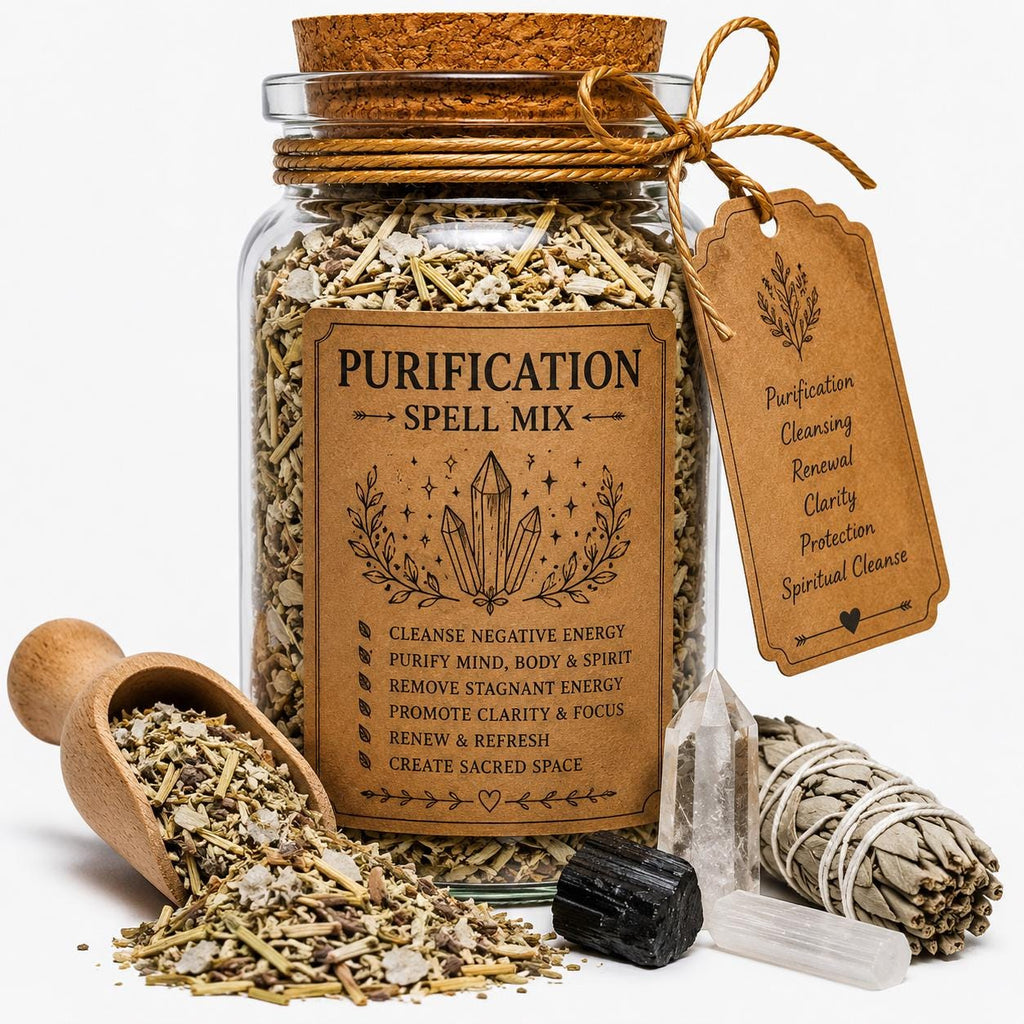 Organic Herb Spell Jar + Spoon | Purification Spell Mix | Dried, Cut & Sifted | Purification • Cleansing • Spiritual Renewal | 50ML