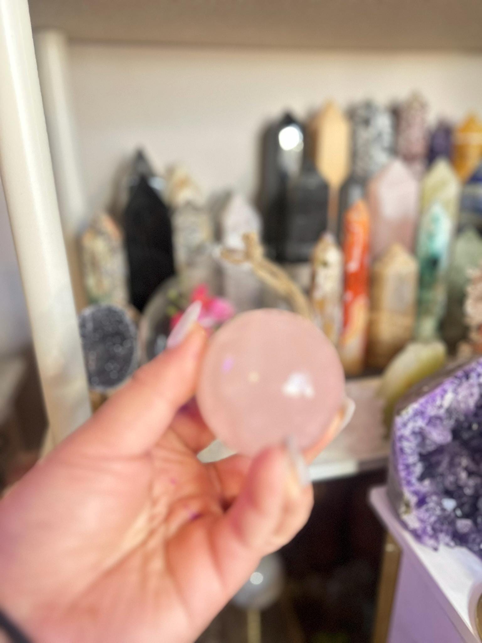 Crystal, Minerals + Rocks | Intuitive Pick | Super Juicy + Gemmy High Quality 6 STAR ASTERISM Rose Quartz Sphere | 2.5in