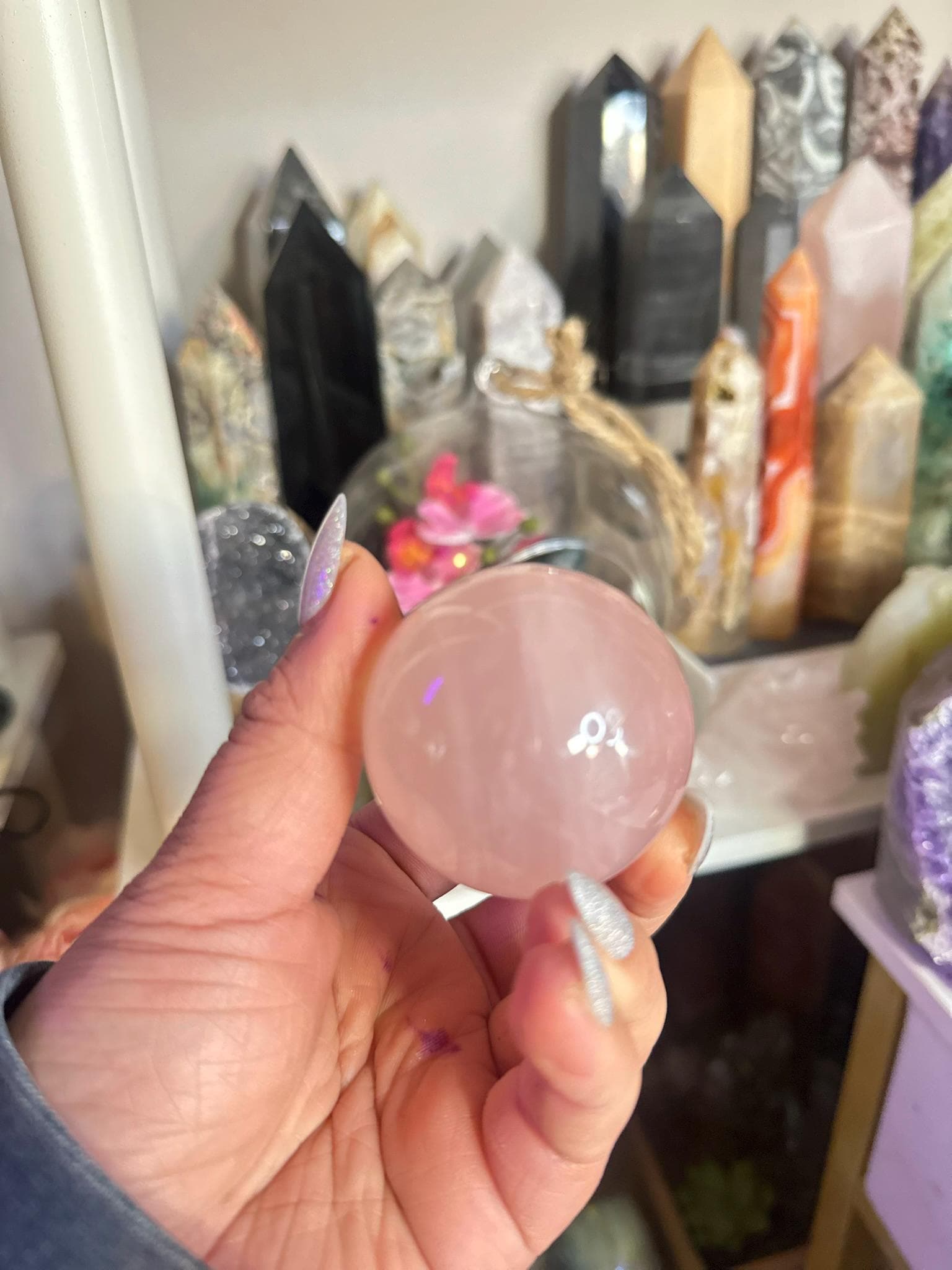 Crystal, Minerals + Rocks | Intuitive Pick | Super Juicy + Gemmy High Quality 6 STAR ASTERISM Rose Quartz Sphere | 2.5in