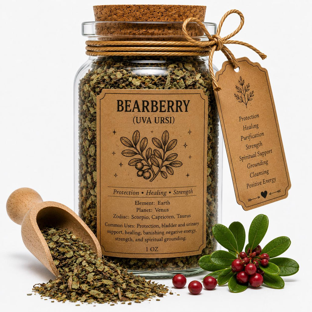 Organic Herb Spell Jar + Spoon | Bearberry  | Dried, Cut & Sifted | Arctostaphylos Uva Ursi | 50ML
