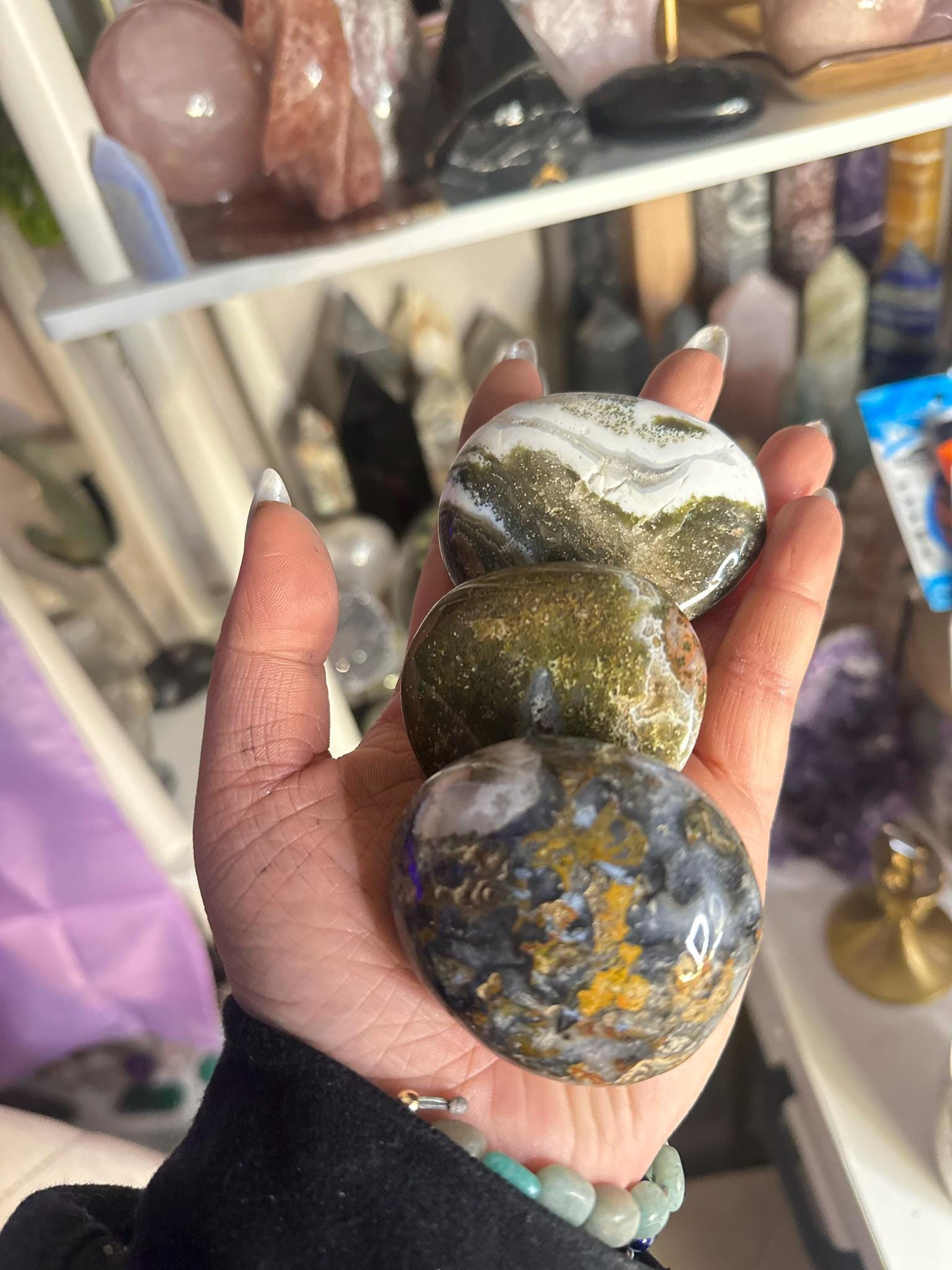 Crystal, Minerals + Rocks | Unique 8th Vein | Ocean Jasper Puffy Palm Stones | 2in